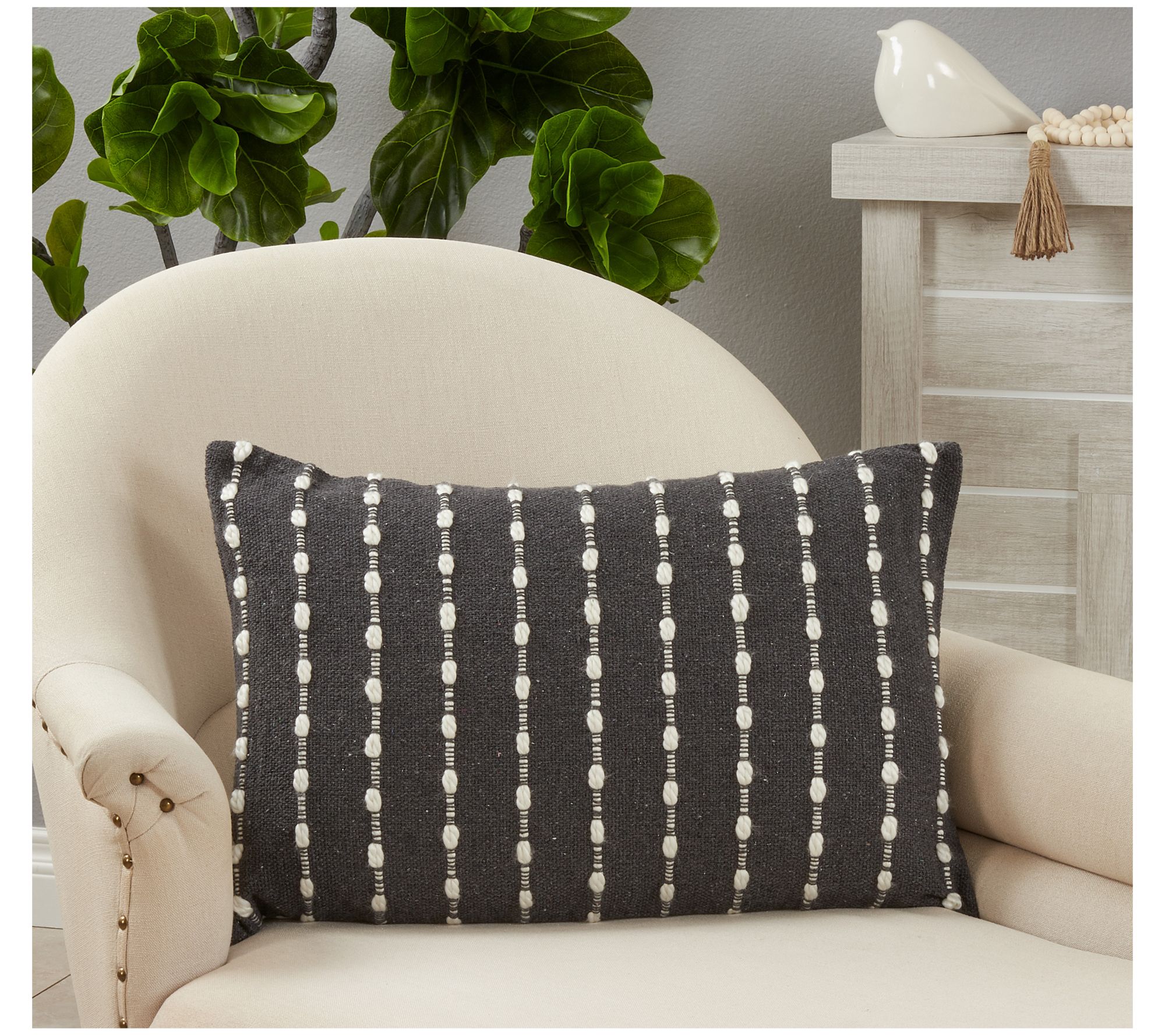 Saro Lifestyle PolyFilled Chunky Throw Pillow w/Striped Design