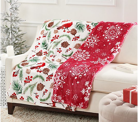 Kringle Express Oversized Set of 2 Printed Holiday Throws