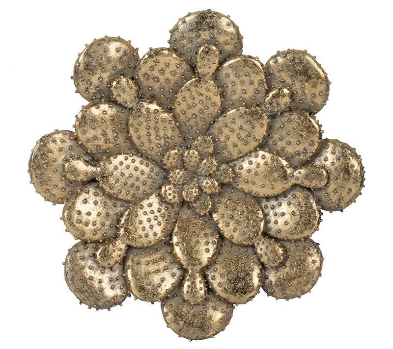 R. Nest Antiqued Gold Cactus Wall Plaque