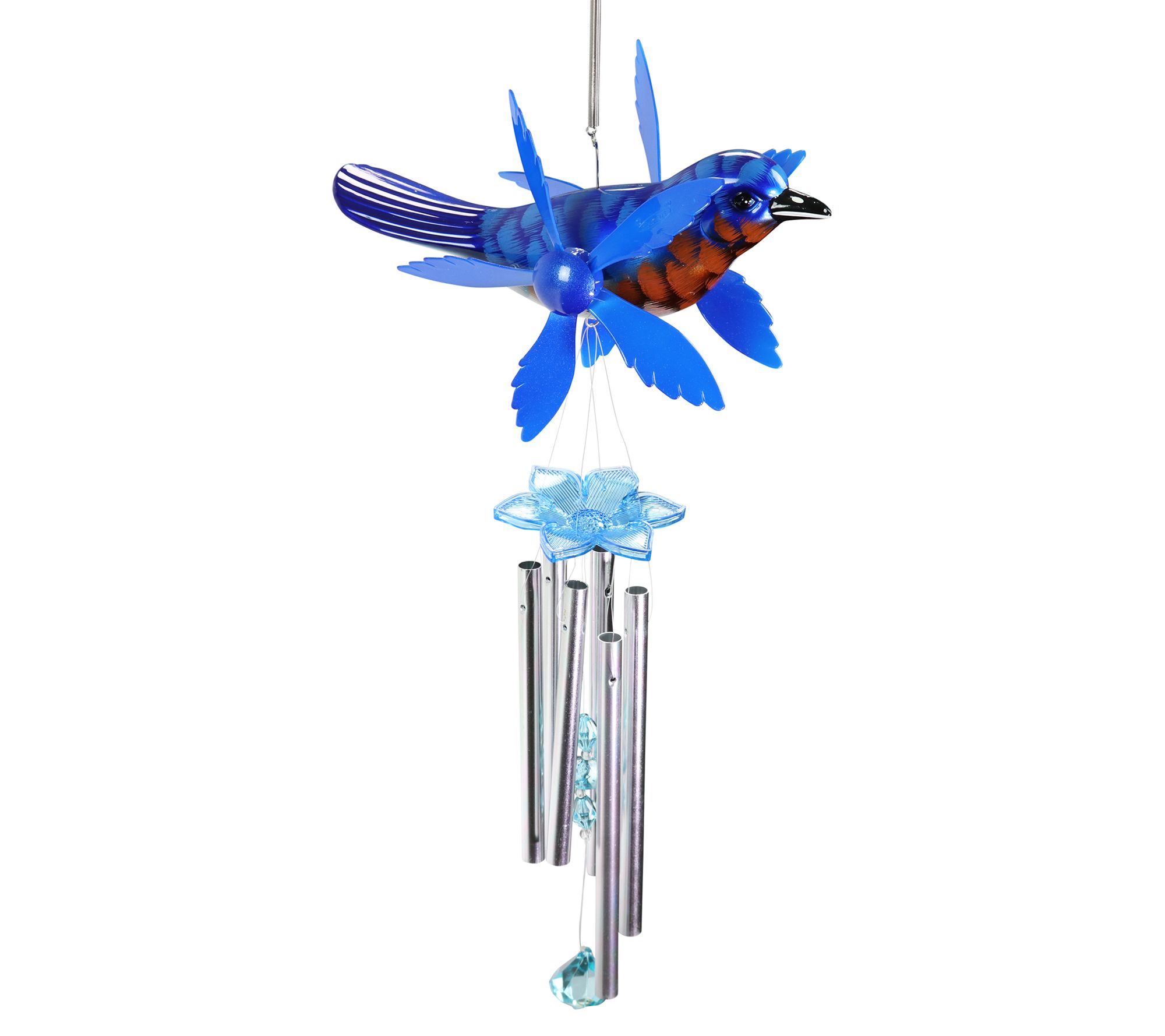 Exhart Blue Bird Spinning Wings Wind Chime