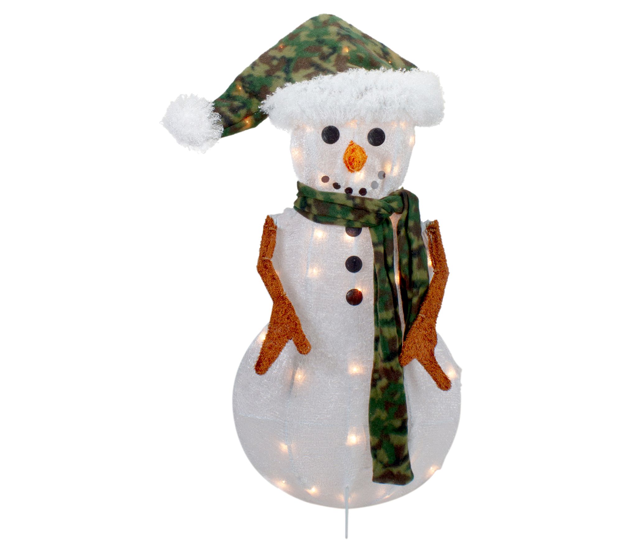 Northlight 24" White and Green Chenille Snowman Outdoor Decor
