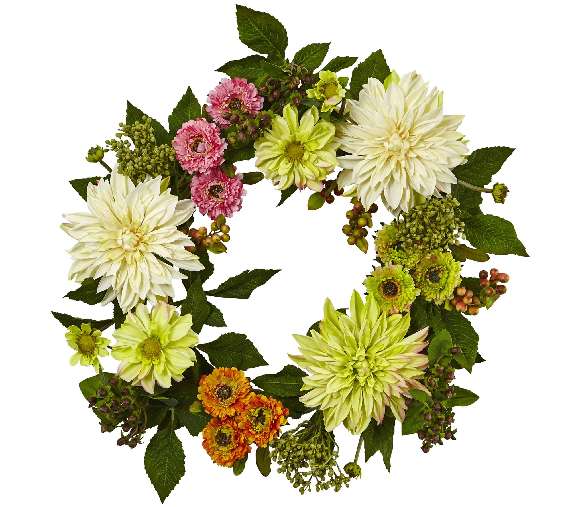 22" Dahlia Mum Wreath by Nearly Natural