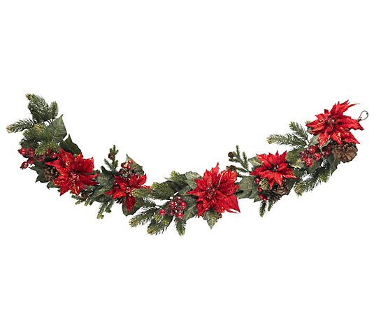 60" Poinsettia & Berry Garland by Nearly Natural