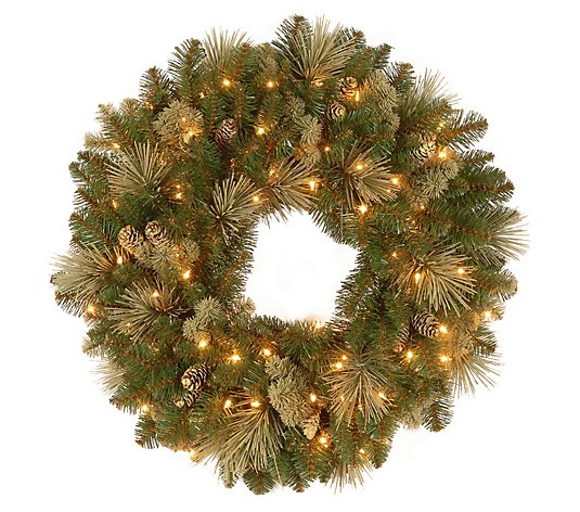 24" Carolina Pine Wreath with Clear Lights