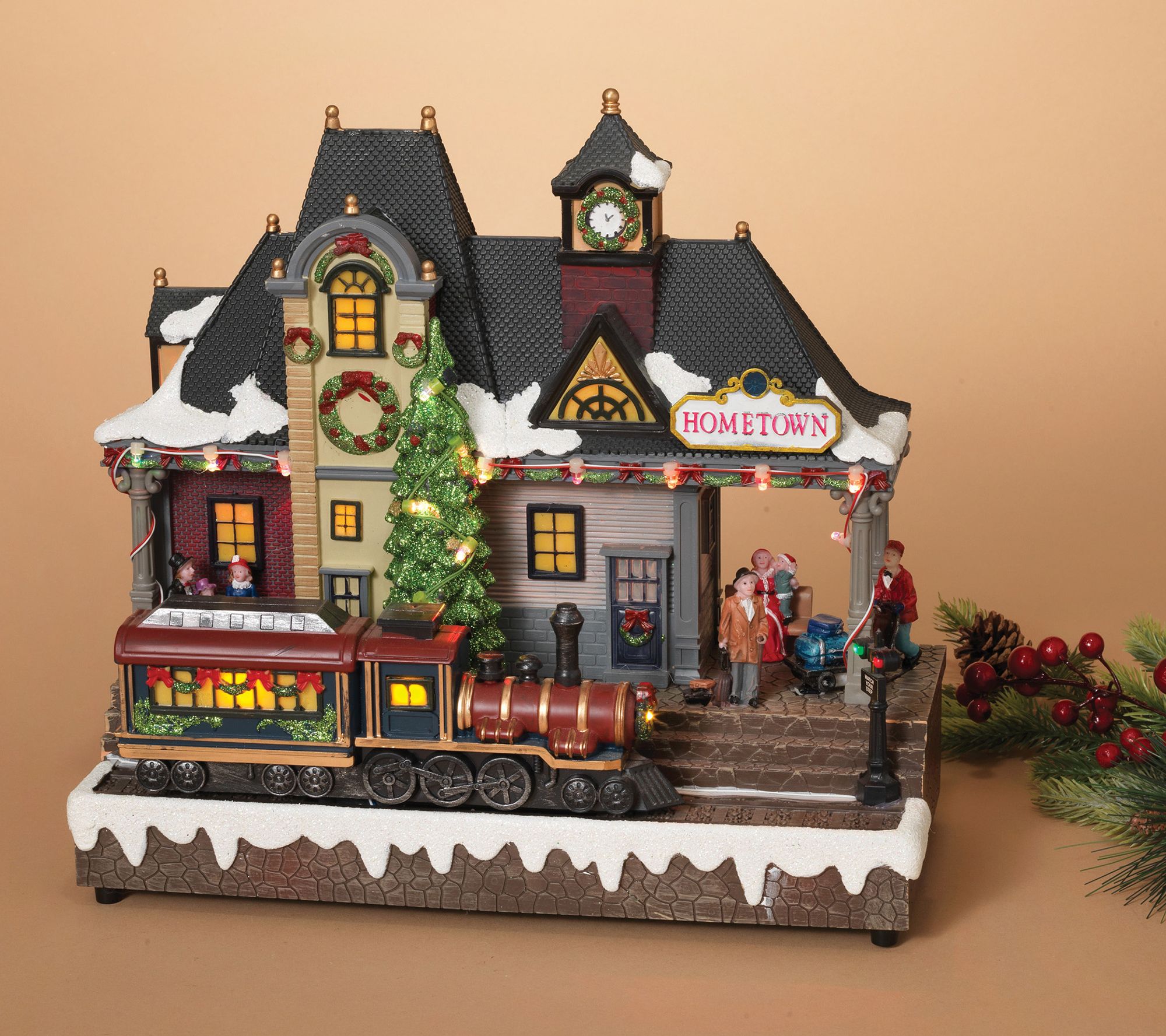 Lighted Musical "Hometown" Train Station with Lighted Train