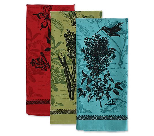 Design Imports Botanical Flowers Kitchen Towels- Set of 3