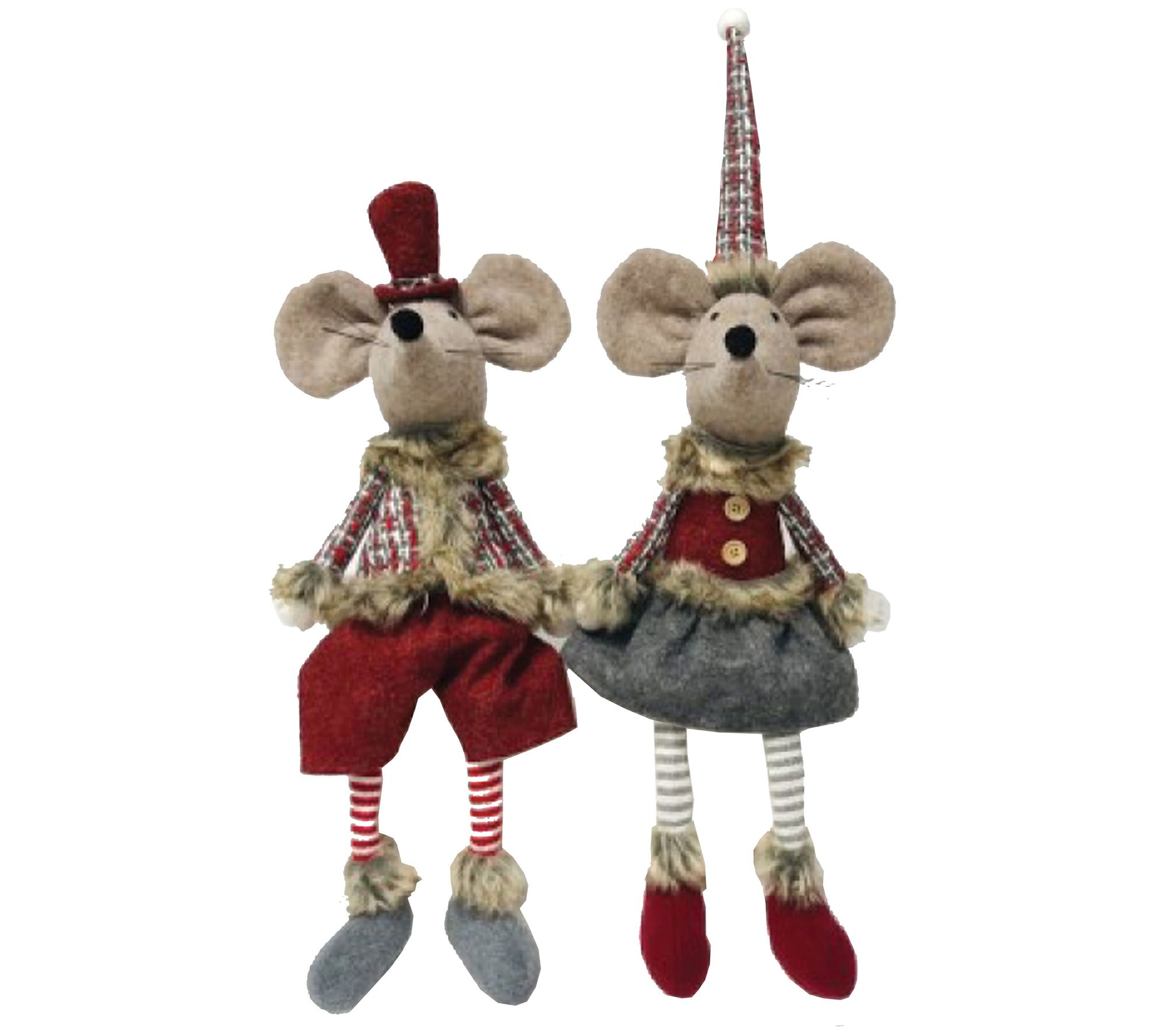 20" Santa's Workshop Sitting Plaid Mice, Set of 2