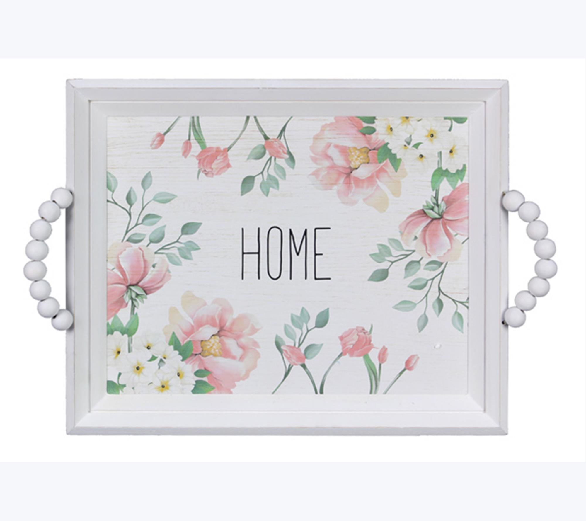 Young's Wood Spring "Home" Serving Tray with Be ad Handles