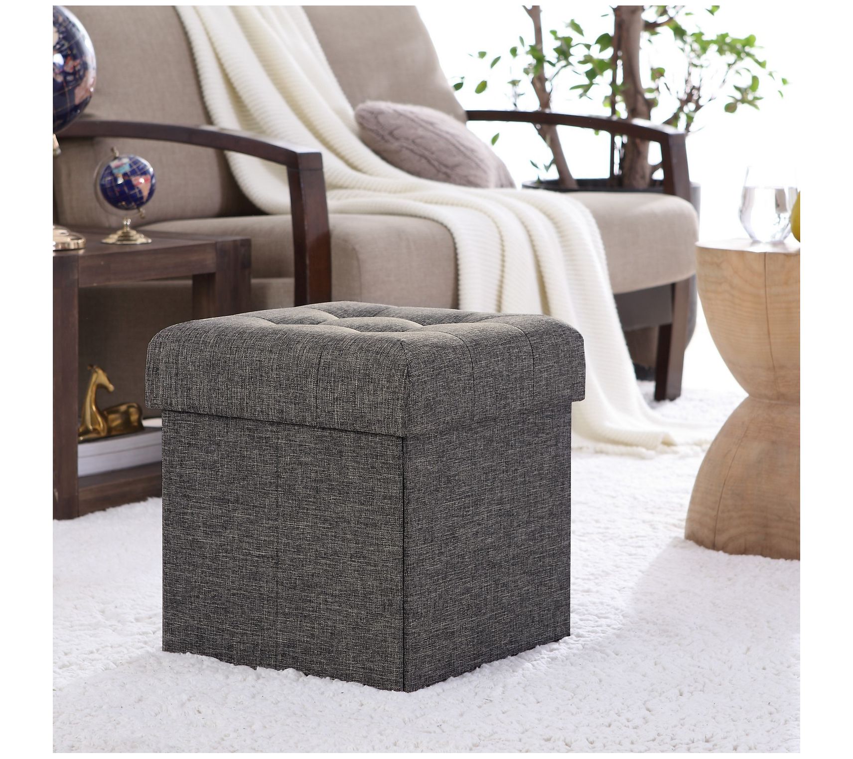 Ornavo Home Fol dable Tufted Li nen Square Cube Storage Ottoma