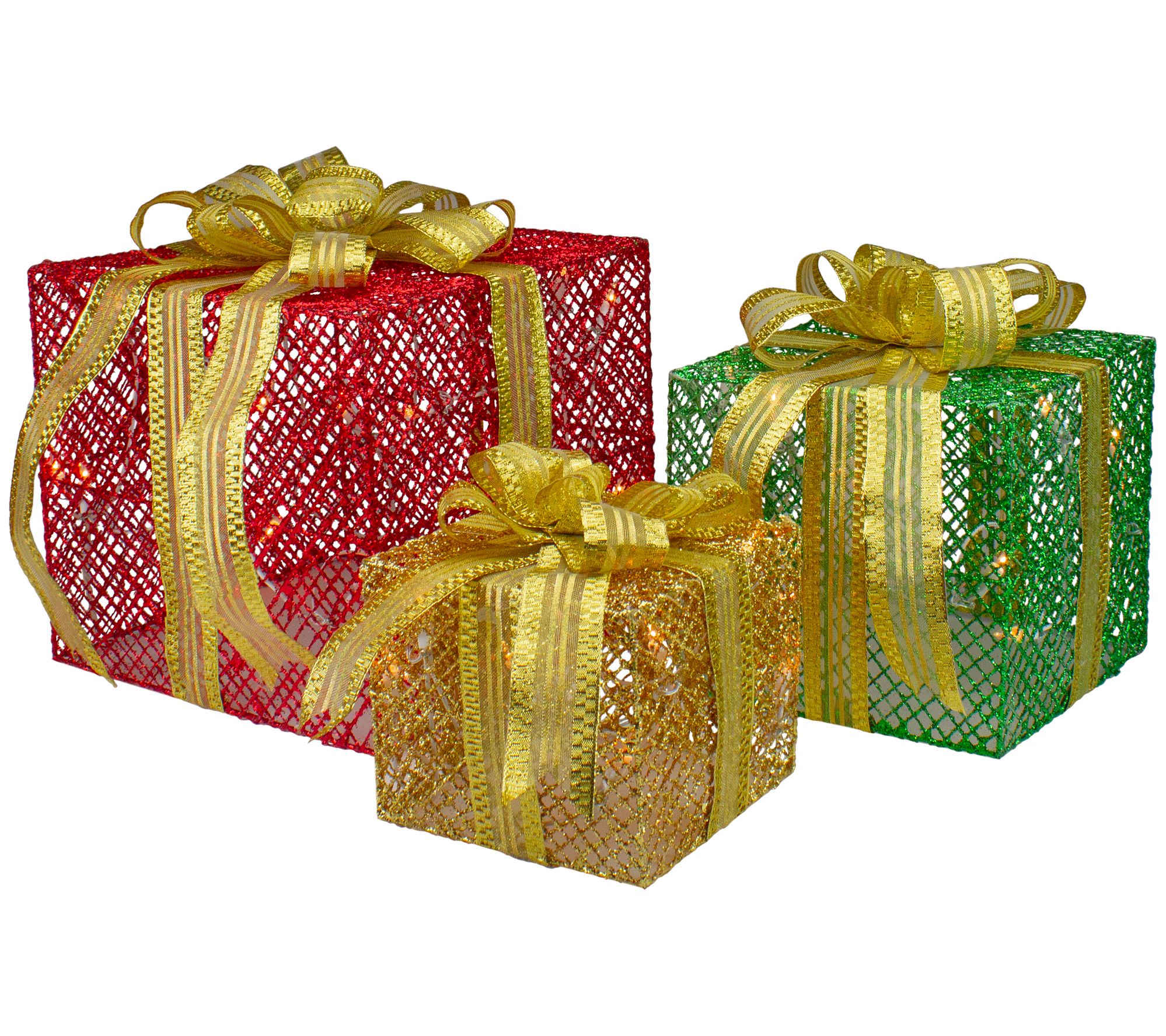 Northlight Set of 3 Red Green and Gold Gift Box es Decoration