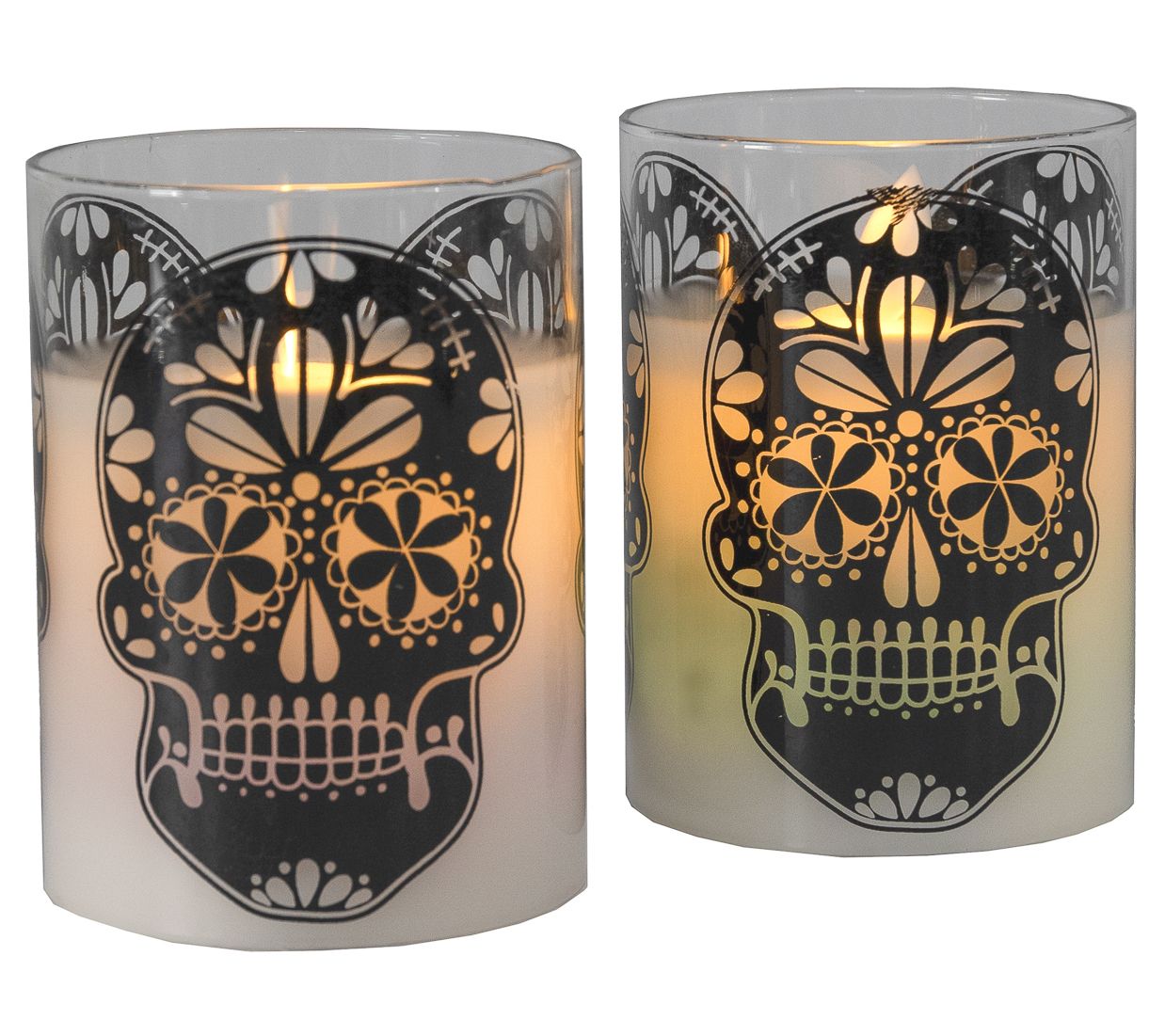 LumaBase LED Glass Candles w/ Moving Flame-Suga r Skull