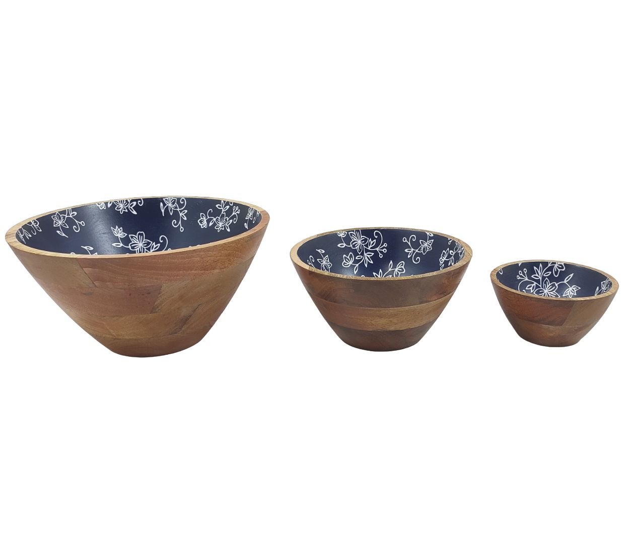 Temp-tations Floral Lace Set of (3) Mango Wood Bowls