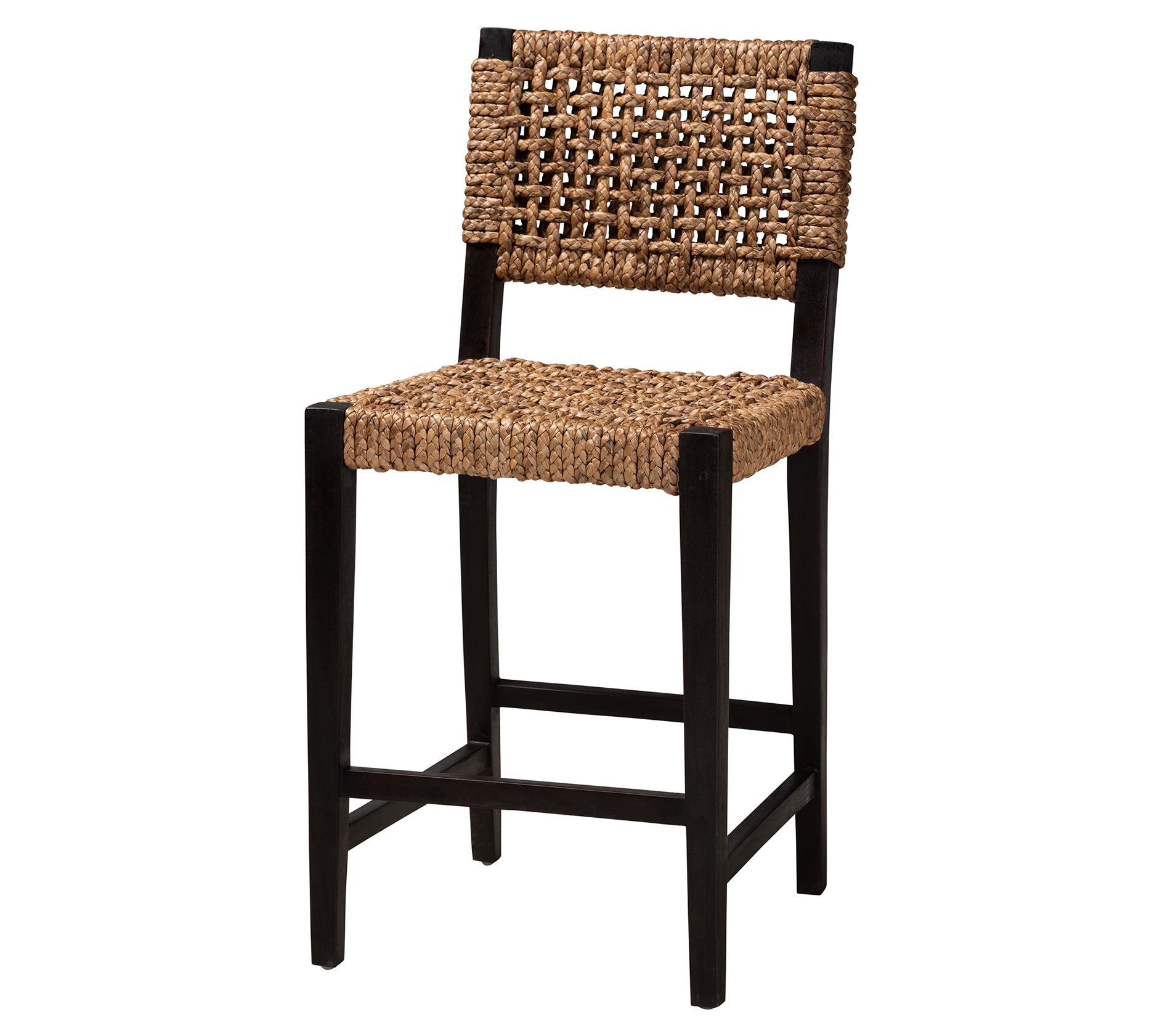 Baxton Studio A lise Dark Brown Wood and Seagr ass Counter Sto