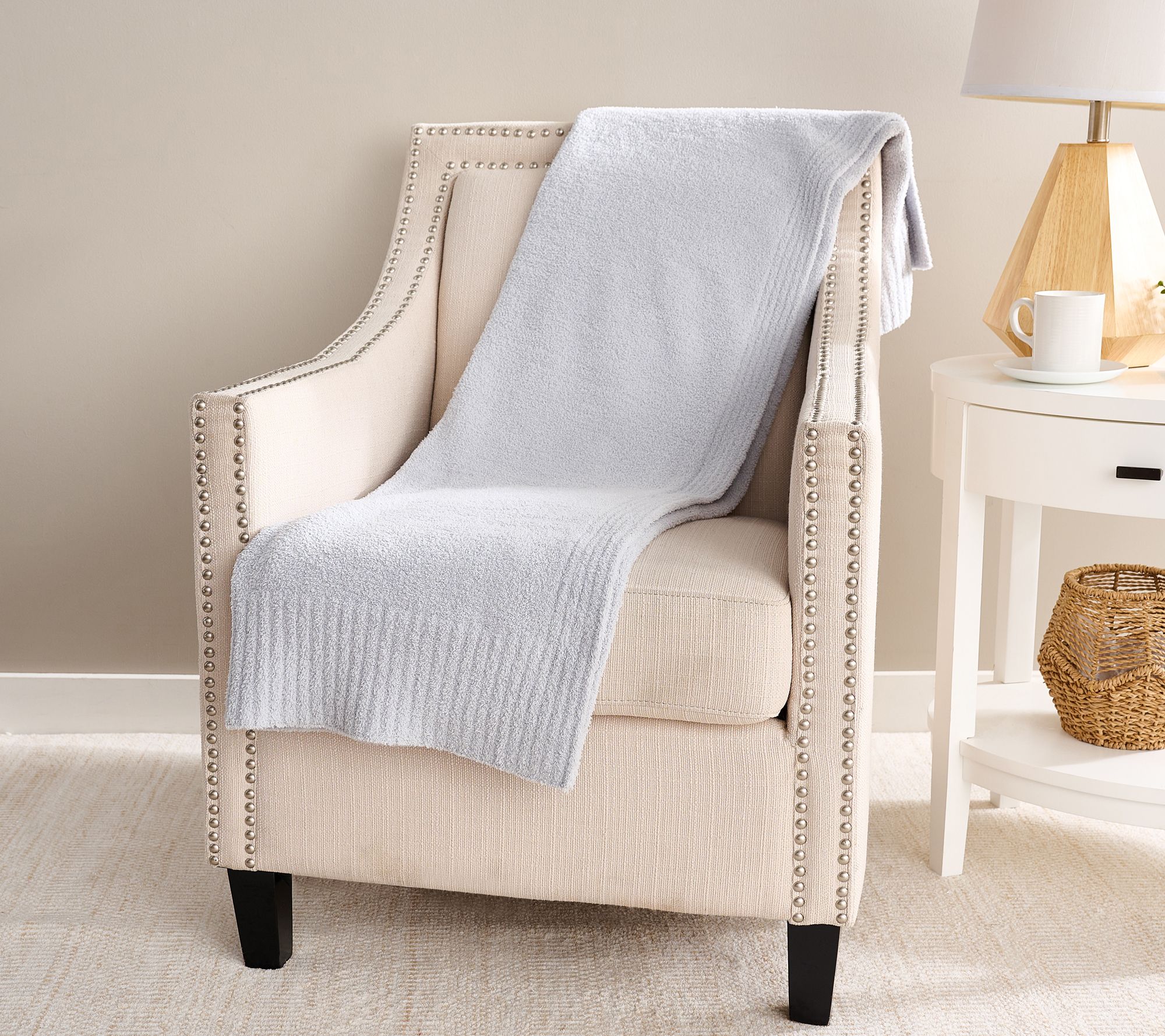 "As Is"Barefoot Dreams 45"x60" CozyChic Stacked Rib Border Blanket