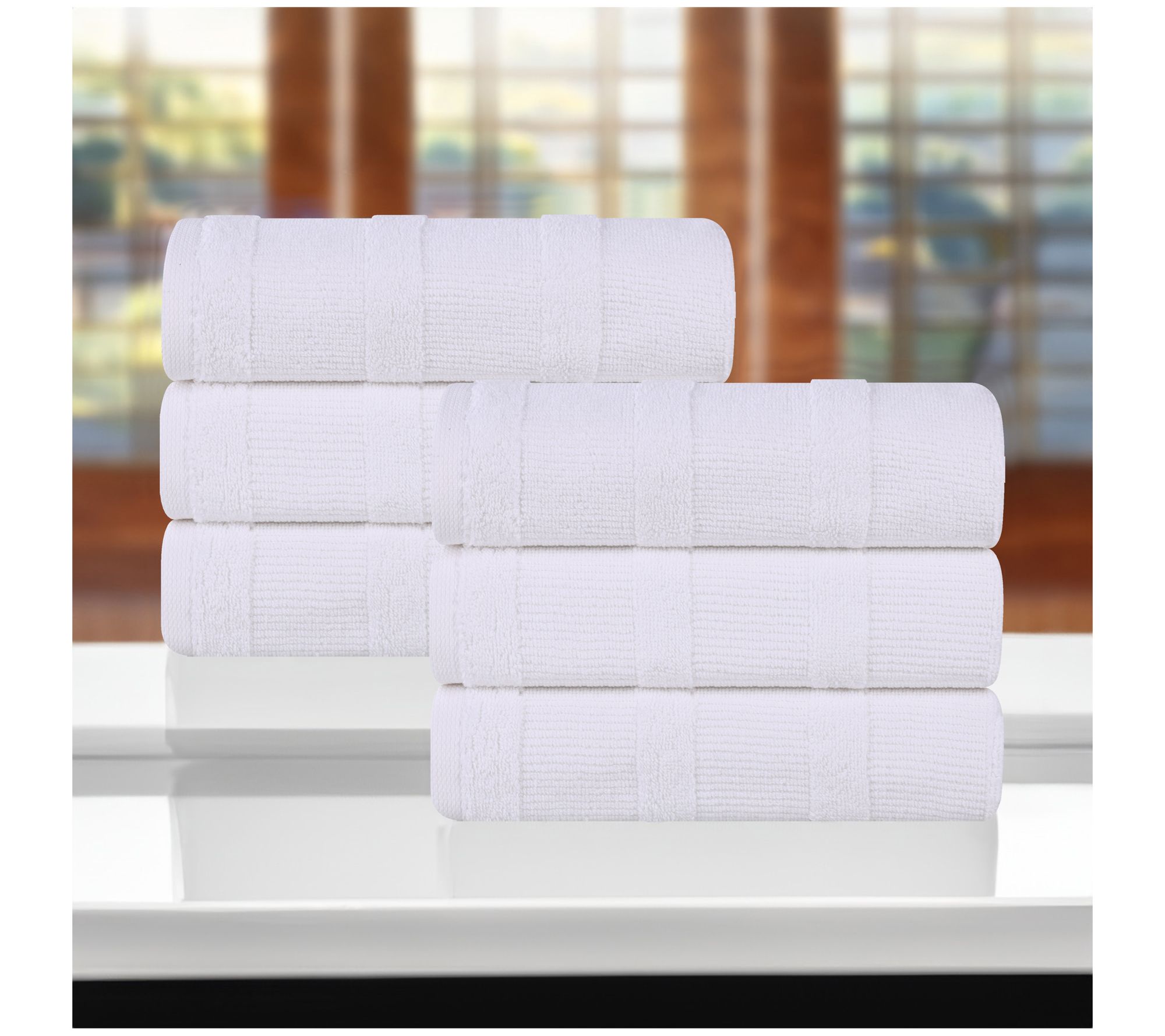 Superior Cotton Ribbed Textured Hand Towels,Set of 6