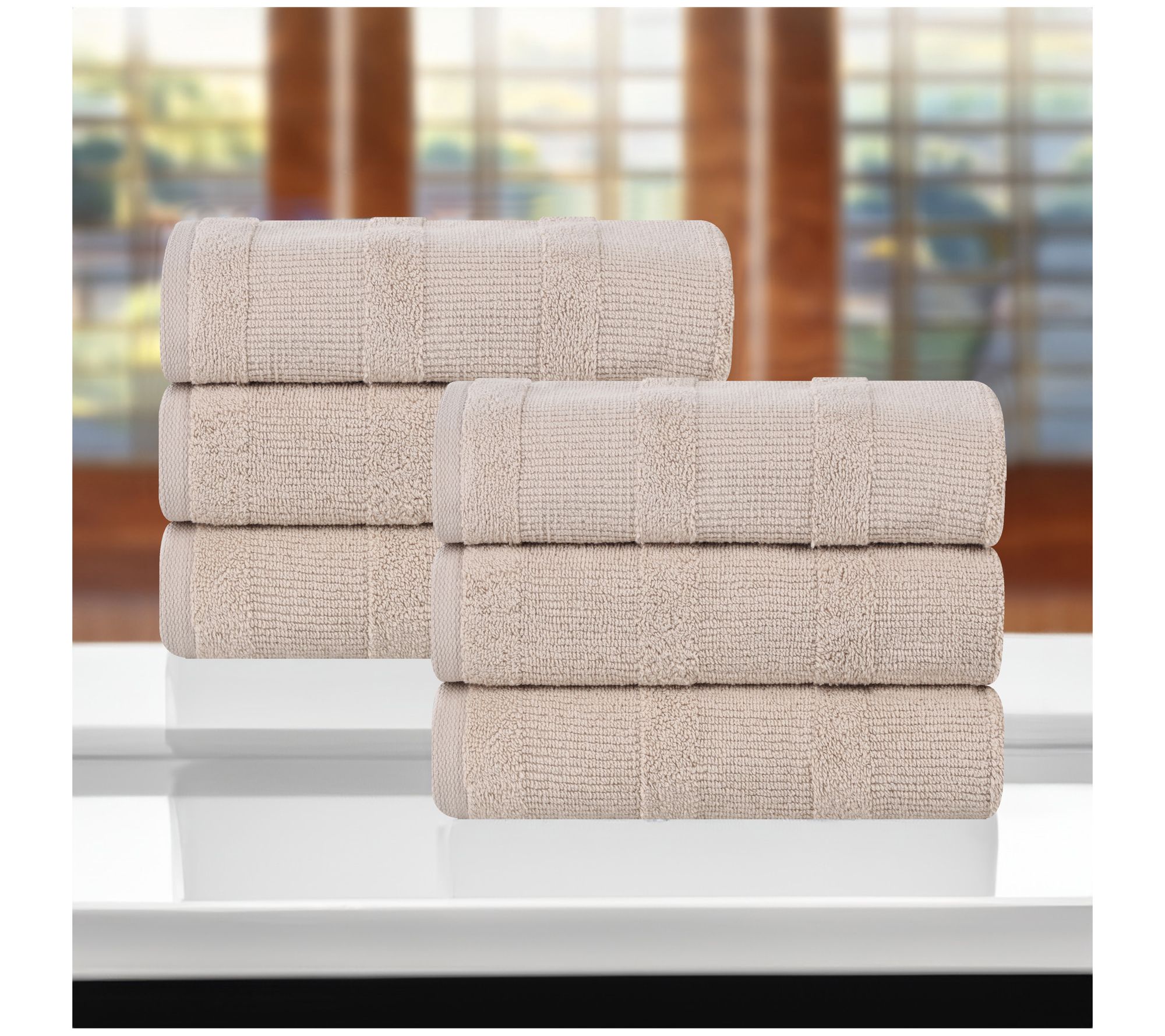 Superior Cotton Ribbed Textured Hand Towels,Set of 6