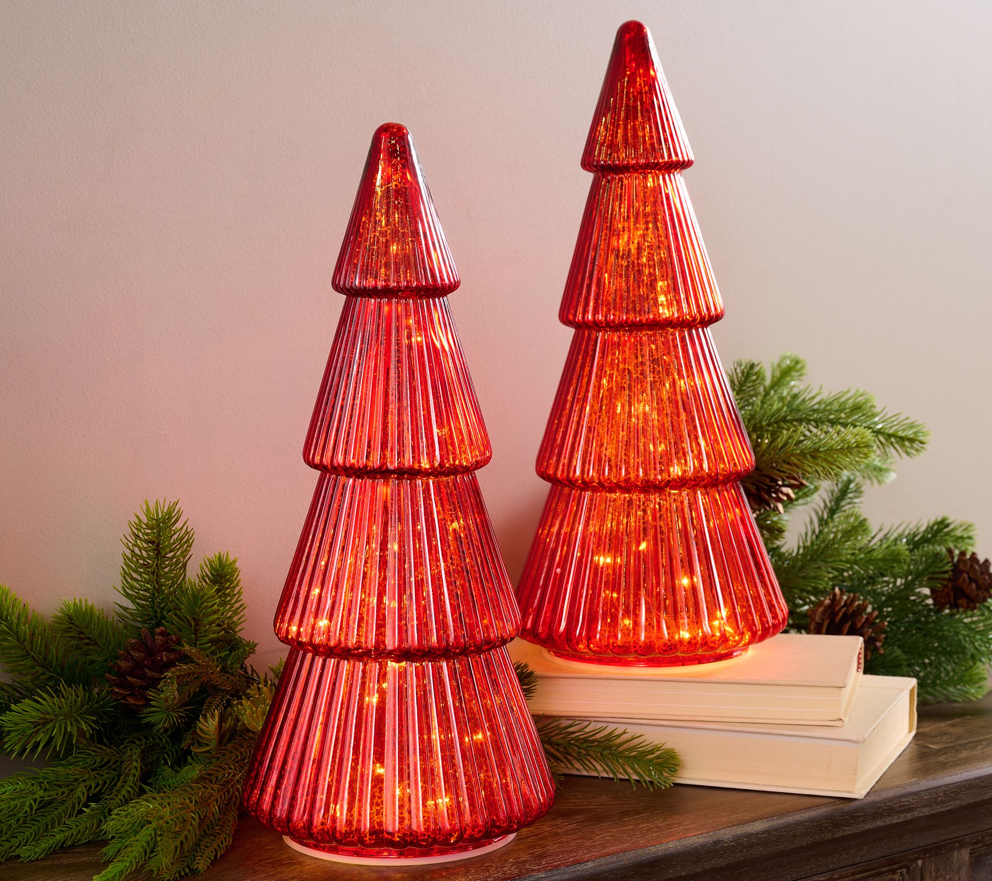 Set of 2 15" Illuminated Mercury Glass Trees by Valerie