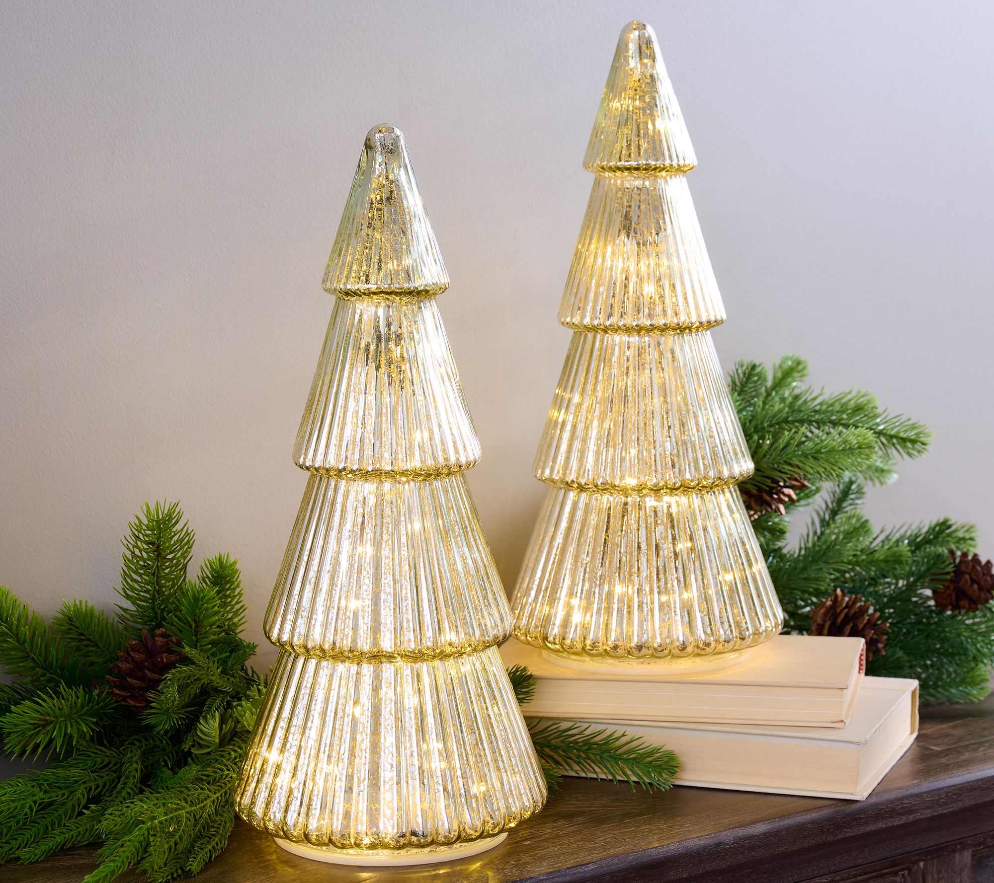 Set of 2 15" Illuminated Mercury Glass Trees by Valerie