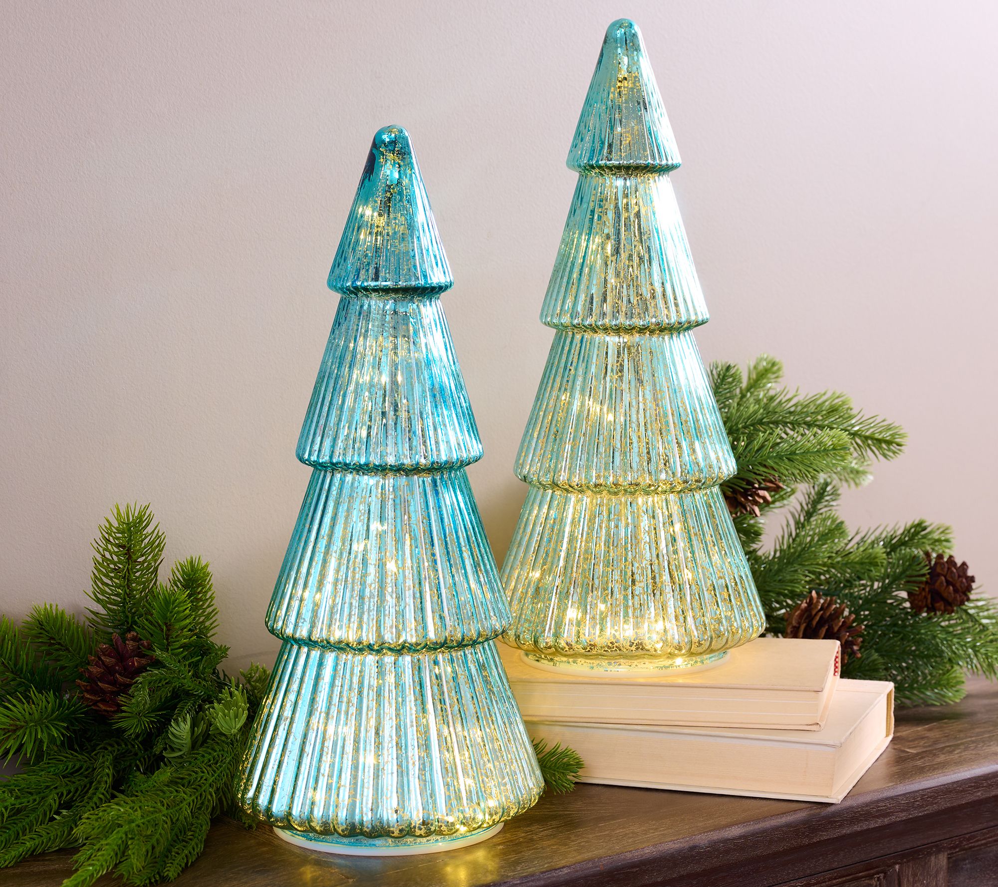 Set of 2 15" Illuminated Mercury Glass Trees by Valerie