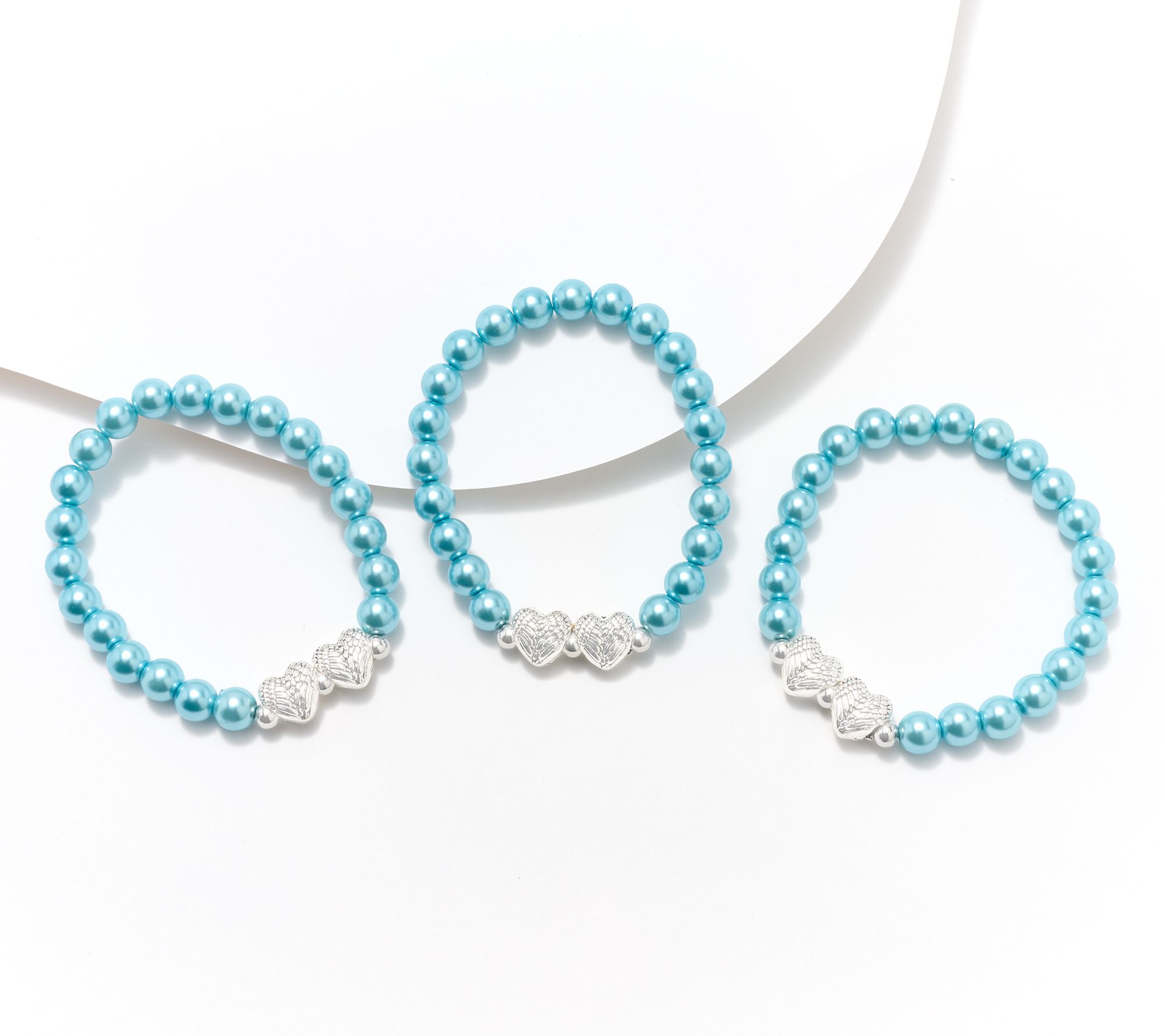 "As Is" Faithful Heart 3-pc Pearl Bracelets with Angel Wings