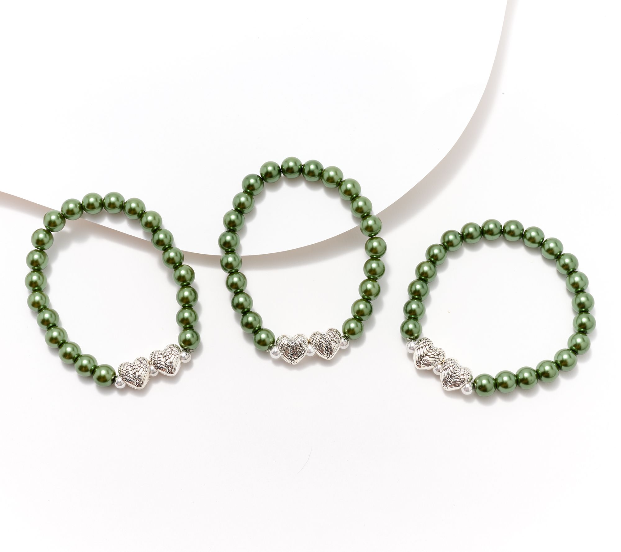 "As Is" Faithful Heart 3-pc Faux Pearl Bracelets with Angel Wings