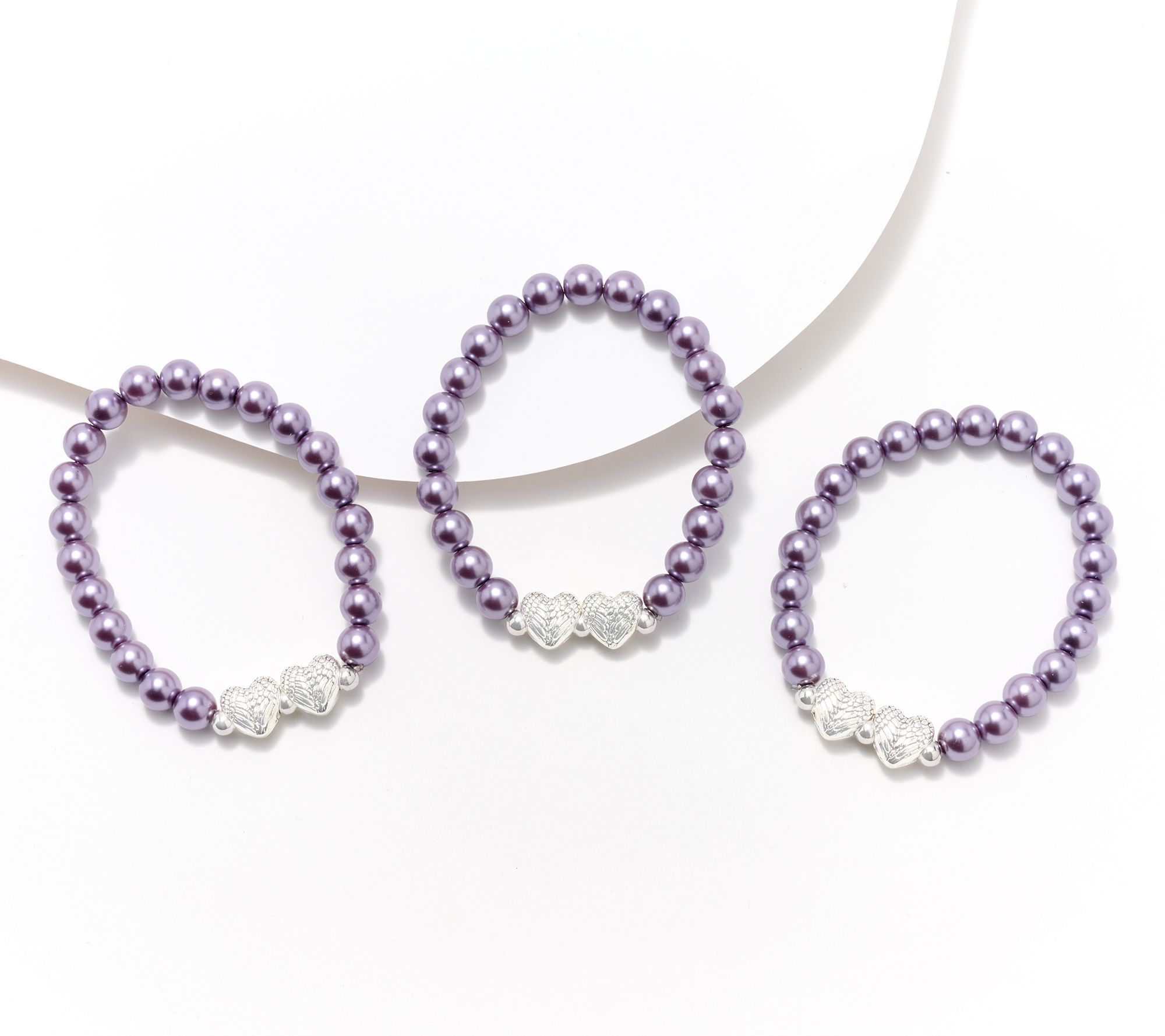 "As Is" Faithful Heart 3-pc Pearl Bracelets with Angel Wings