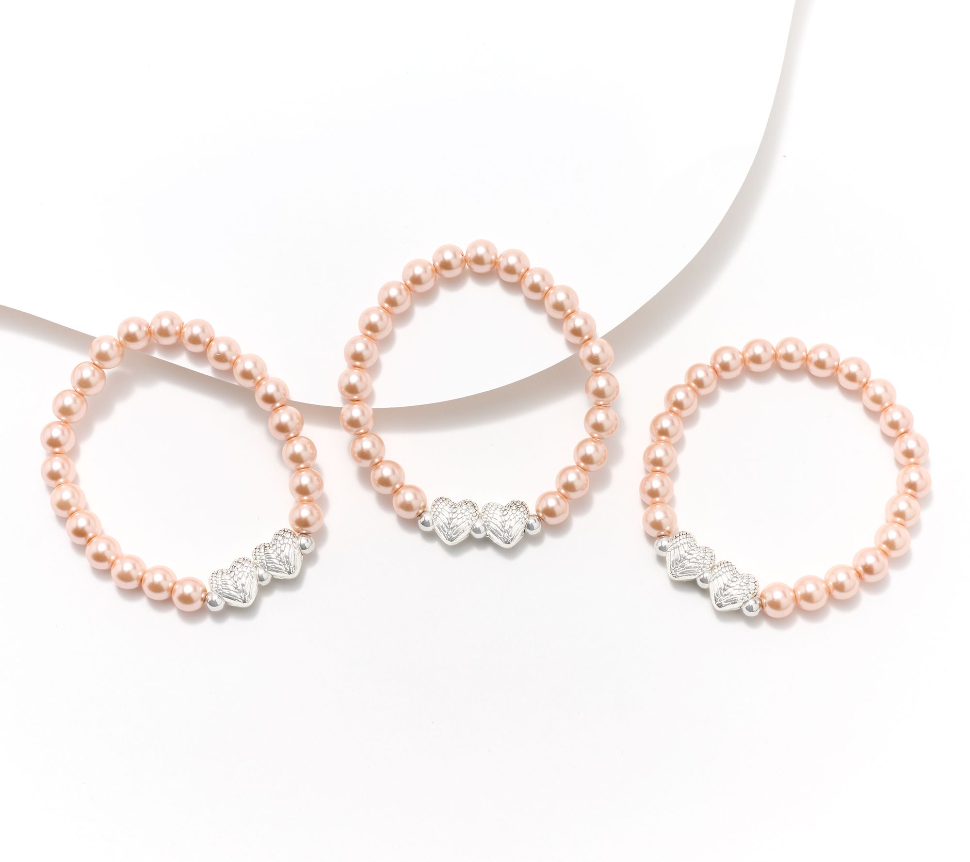 "As Is" Faithful Heart 3-pc Faux Pearl Bracelets with Angel Wings
