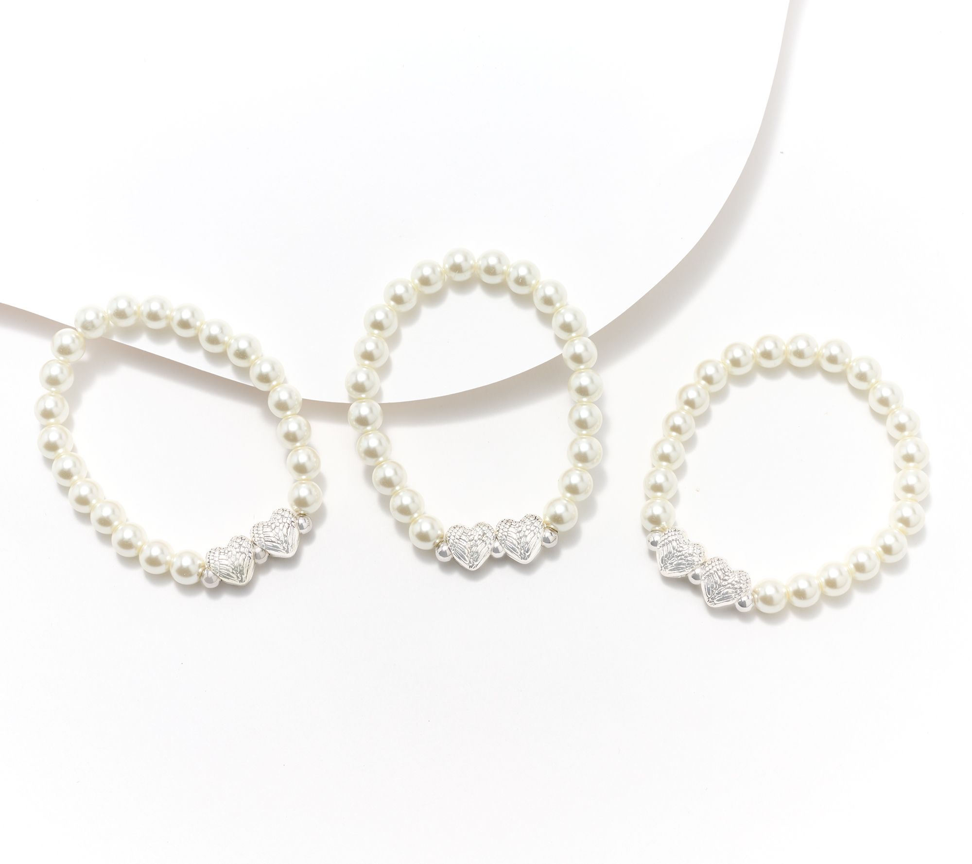 "As Is" Faithful Heart 3-pc Pearl Bracelets with Angel Wings