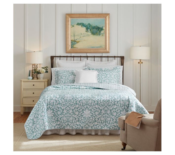 Laura Ashley Mia Bright Blue Full Queen Quilt-Sham Set