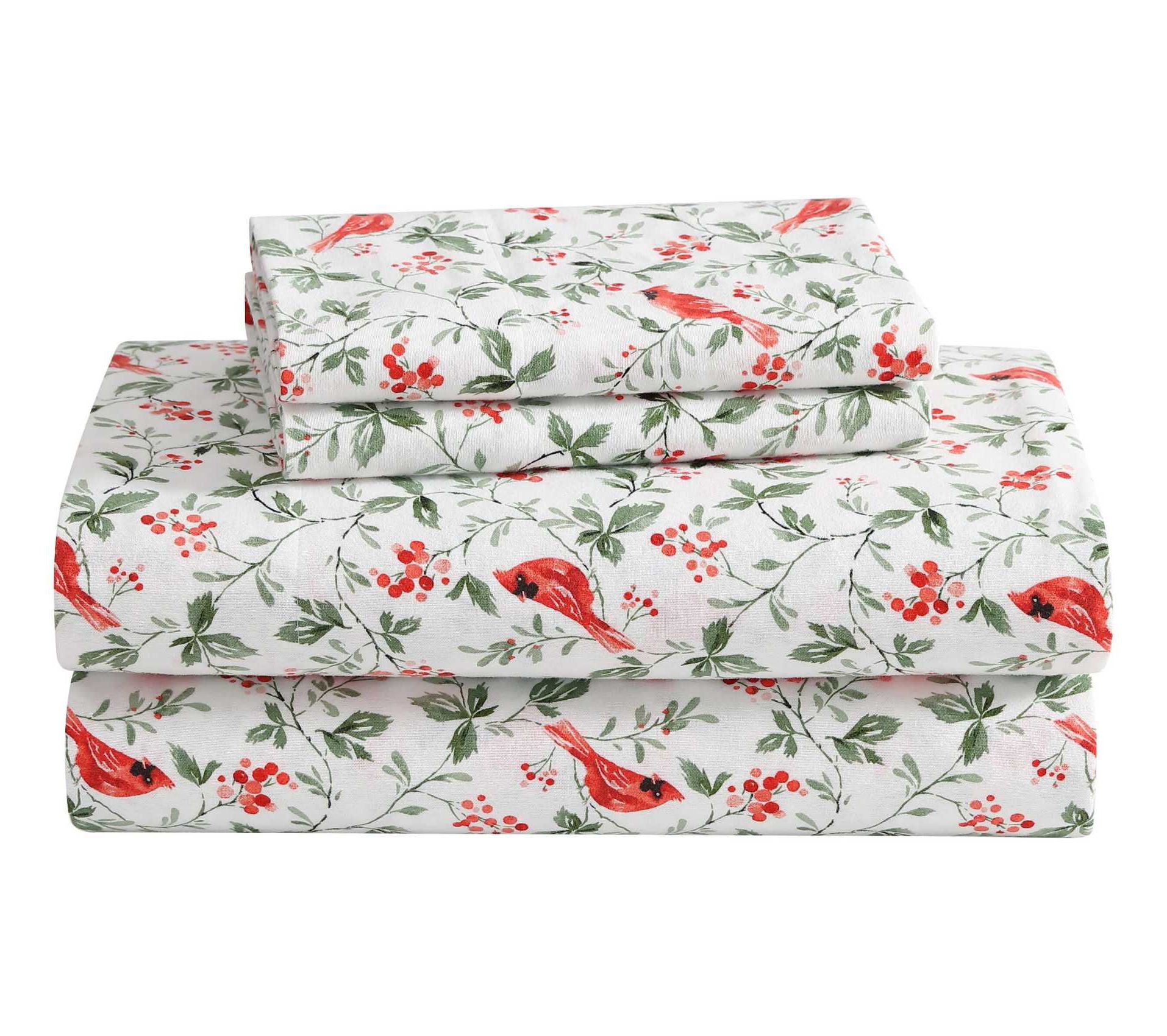 Laura Ashley Jolly Cardinals King Flannel SheetSet