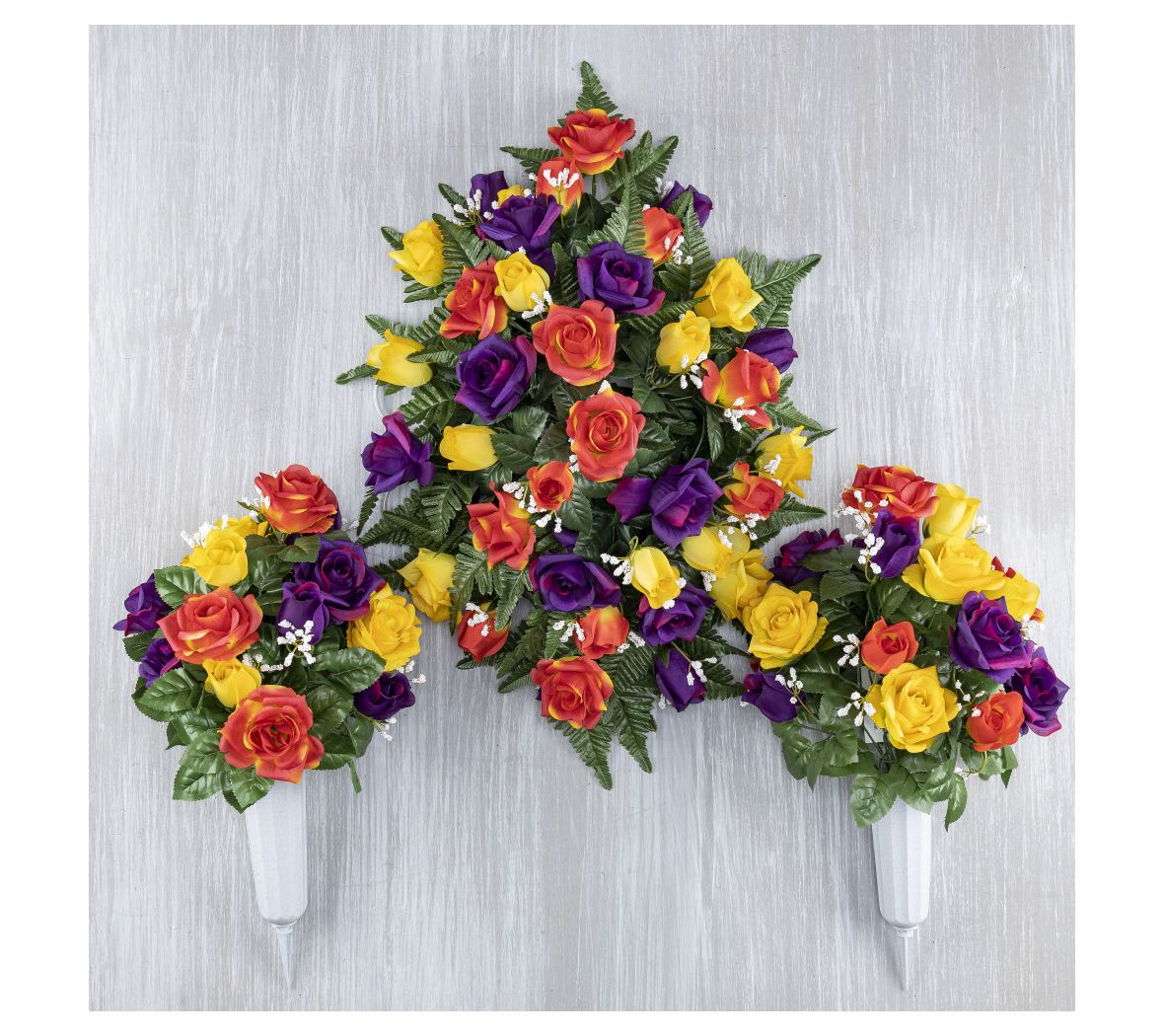 3 Piece Mixed Roses Memorial Vase Set by Teters-USR