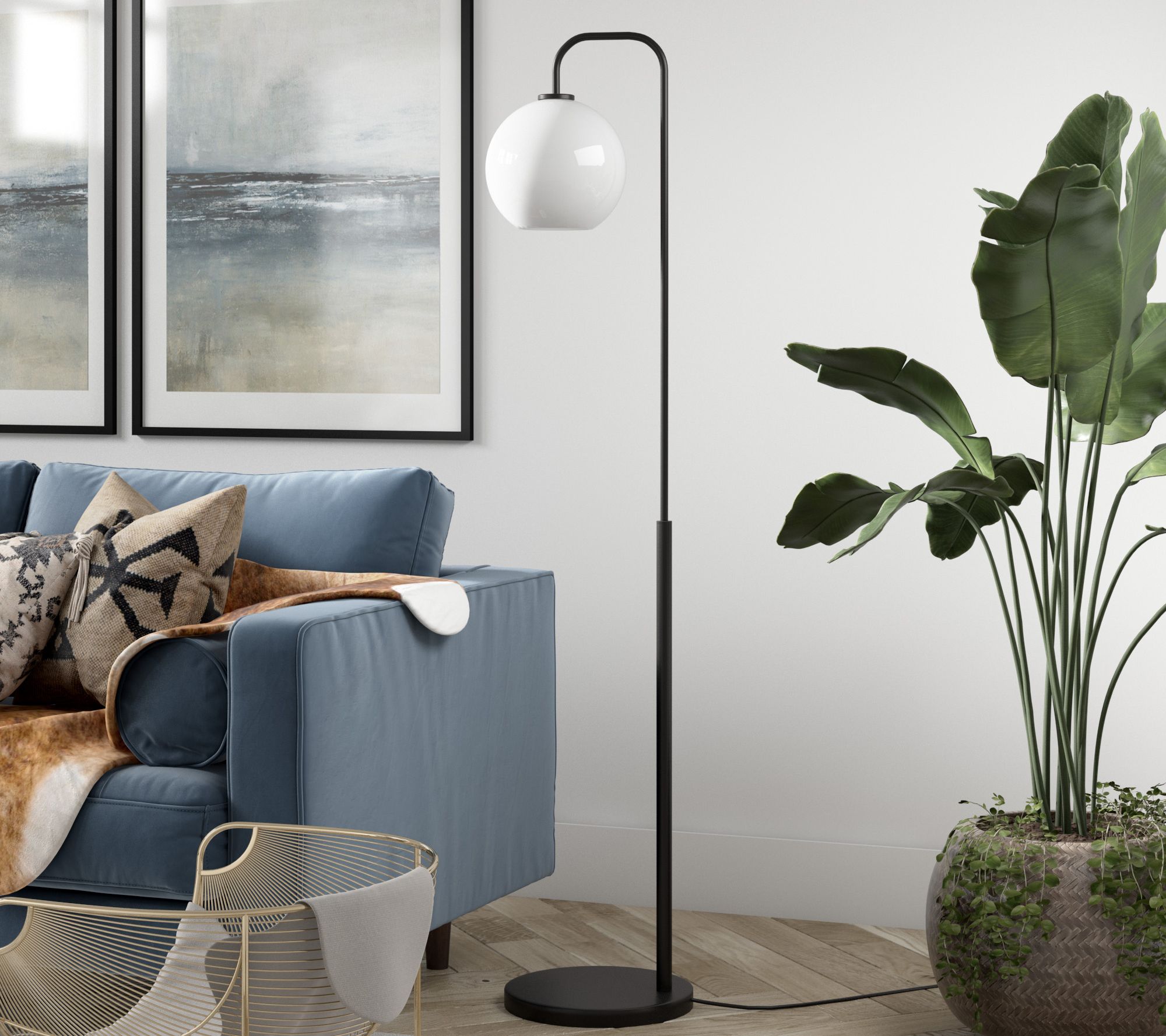Hudson&Canal Harrison Arc Floor Lamp with GlassShade