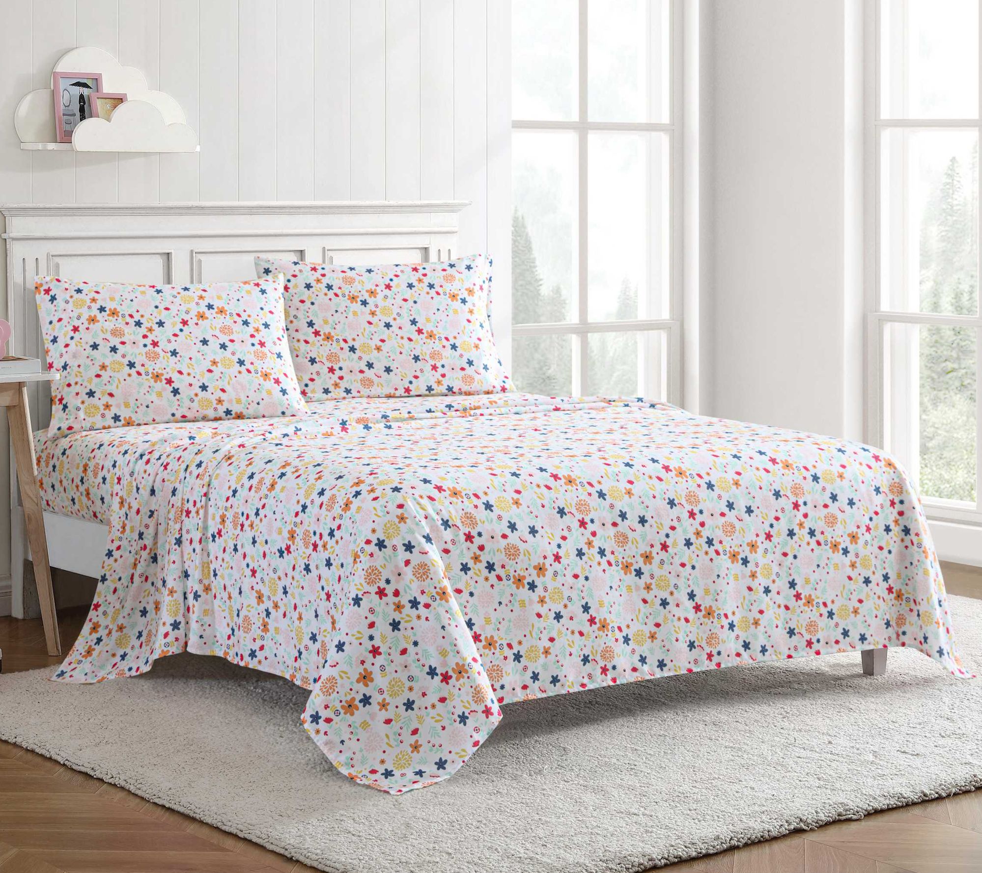 Eddie Bauer Kids Colorful Floral Pink Queen Sheet Set