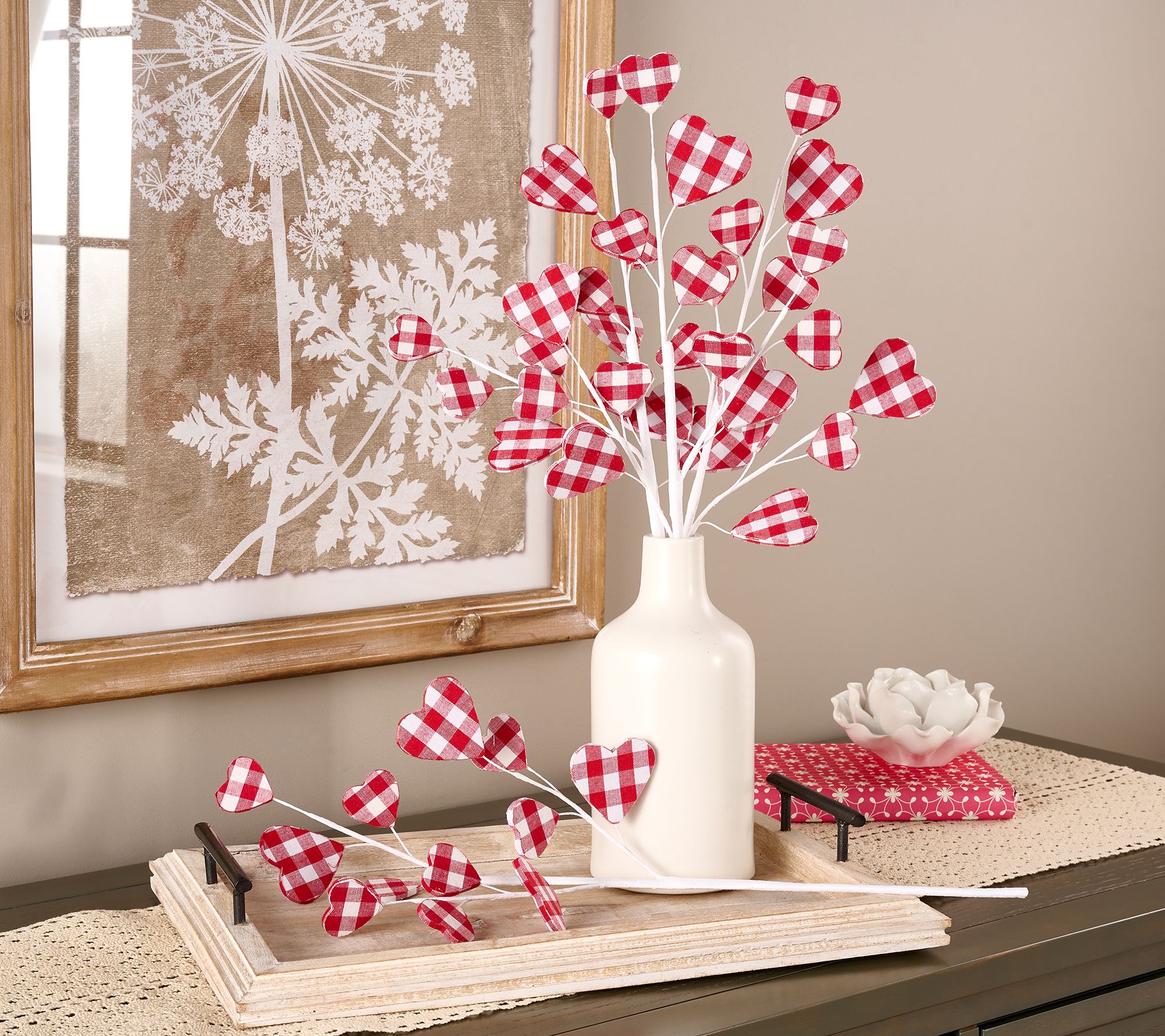 Set of 4 Red & White Checked Heart Picks by Valerie