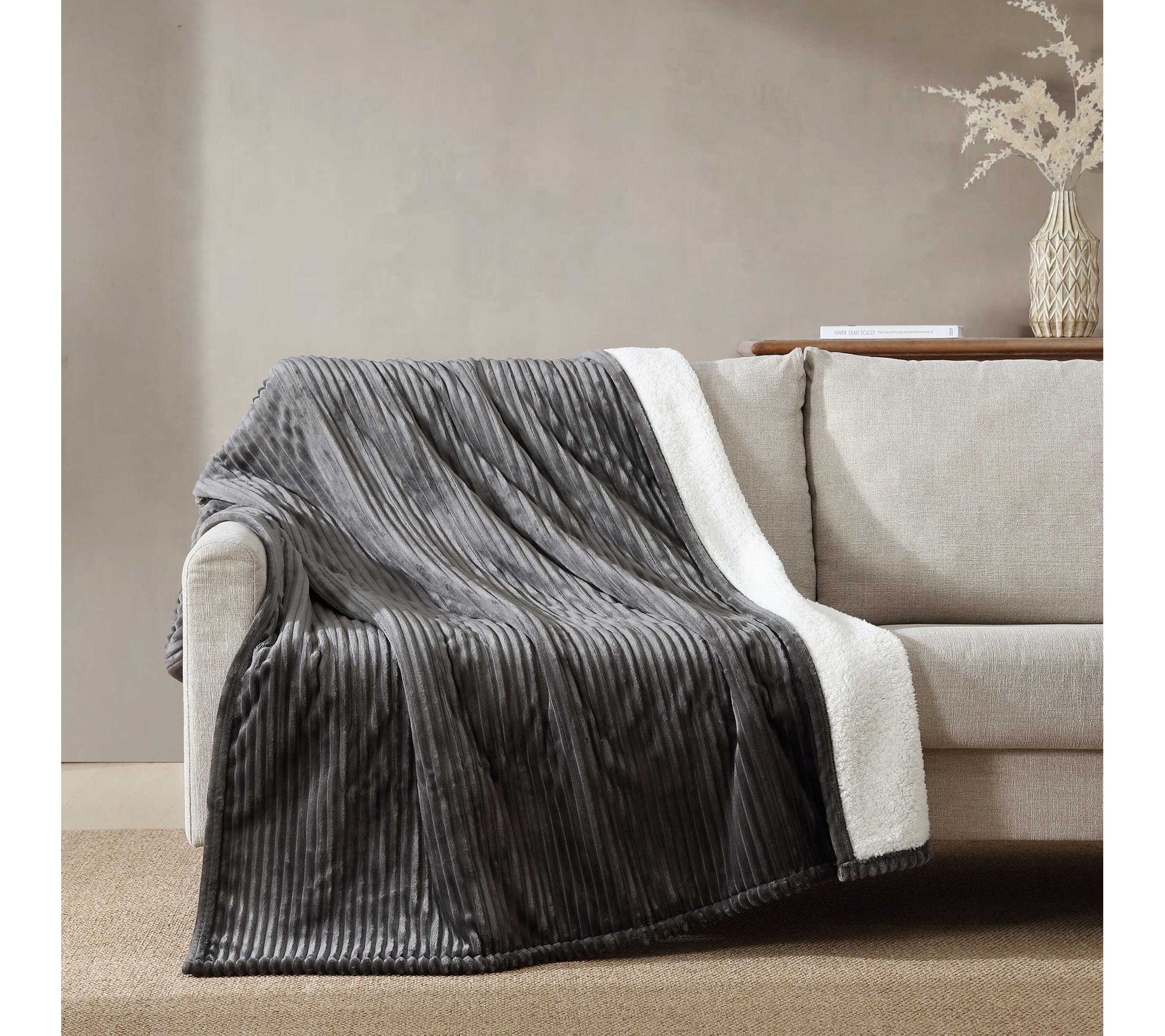 Eddie Bauer Mountain Valley Grey Plush Full Heated Blanket