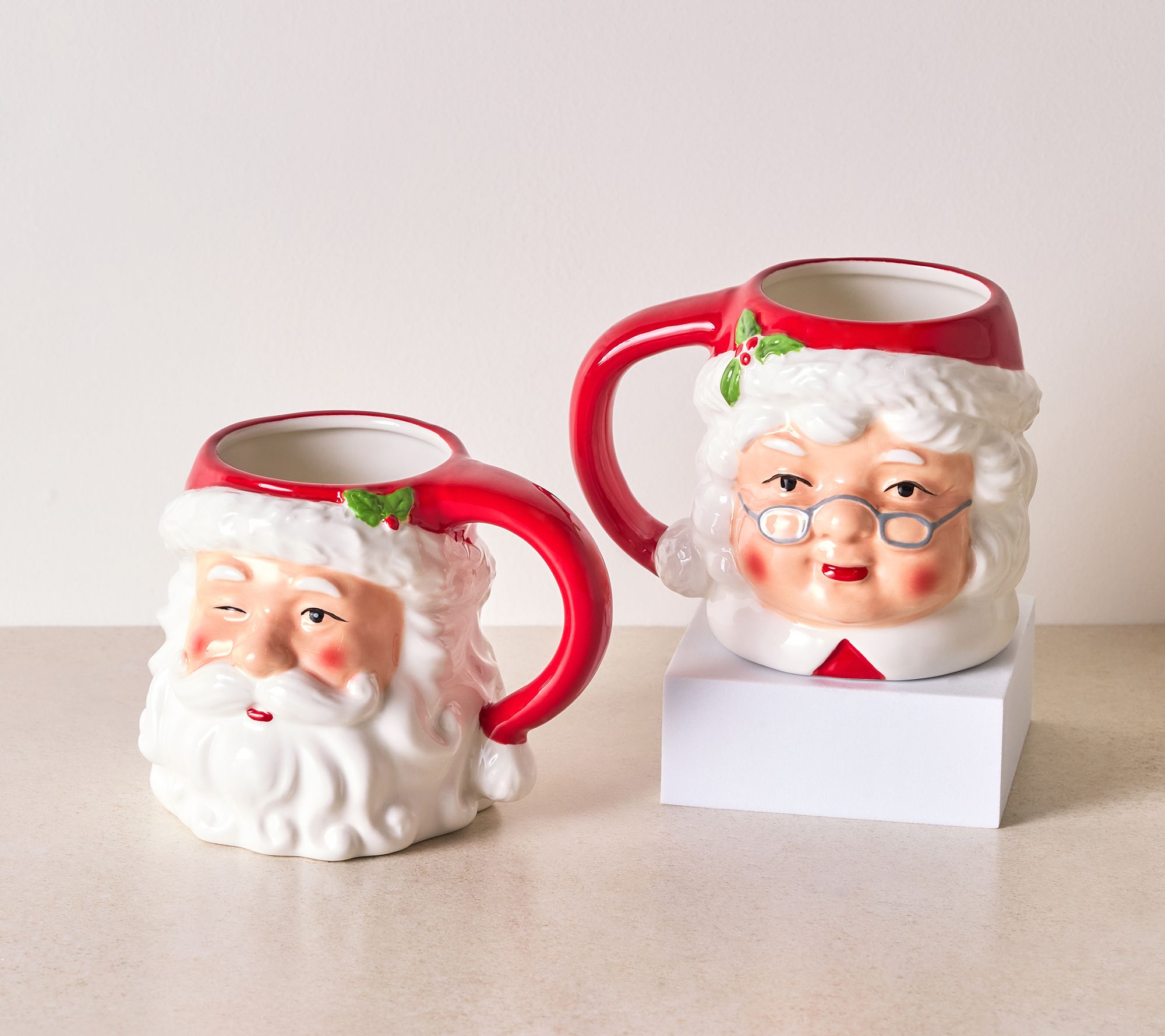 Presley Pierce S/2 Stoneware Santa and Mrs. Claus Mugs