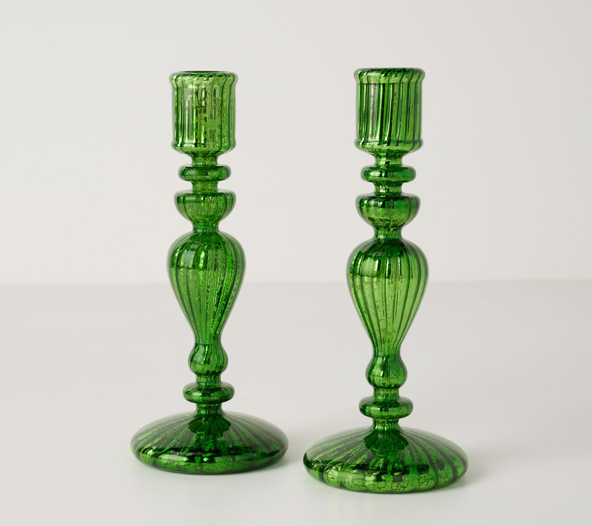 S/(2) 8.5" Mercury Glass Taper Candle Holders by Valerie
