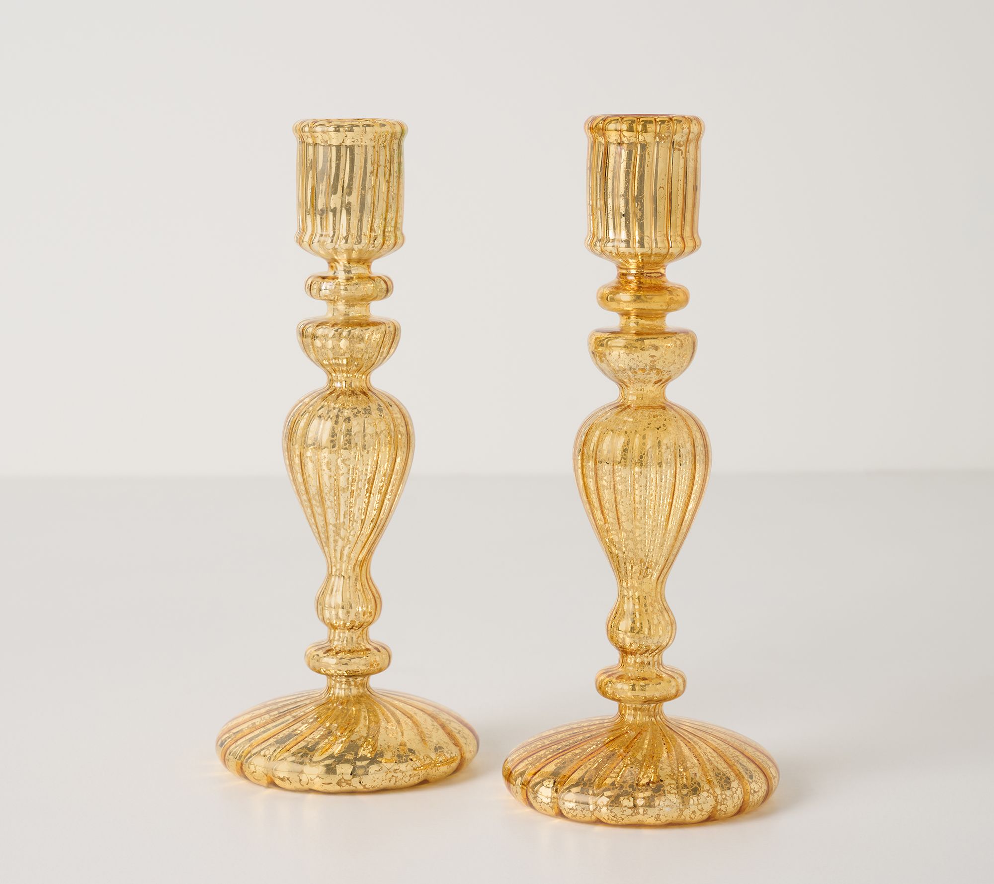S/(2) 8.5" Mercury Glass Taper Candle Holders by Valerie