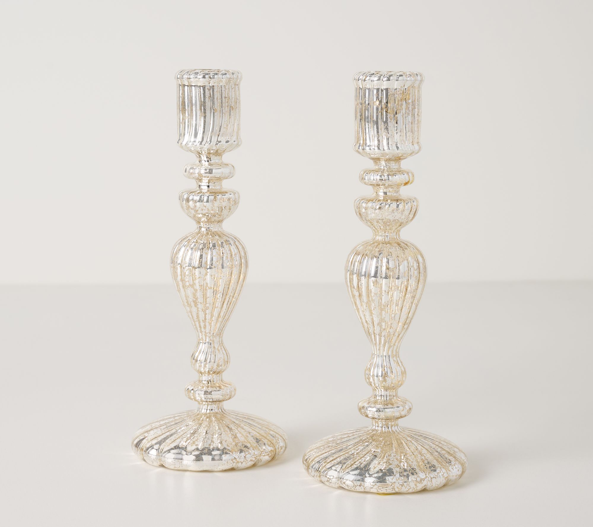 S/(2) 8.5" Mercury Glass Taper Candle Holders by Valerie