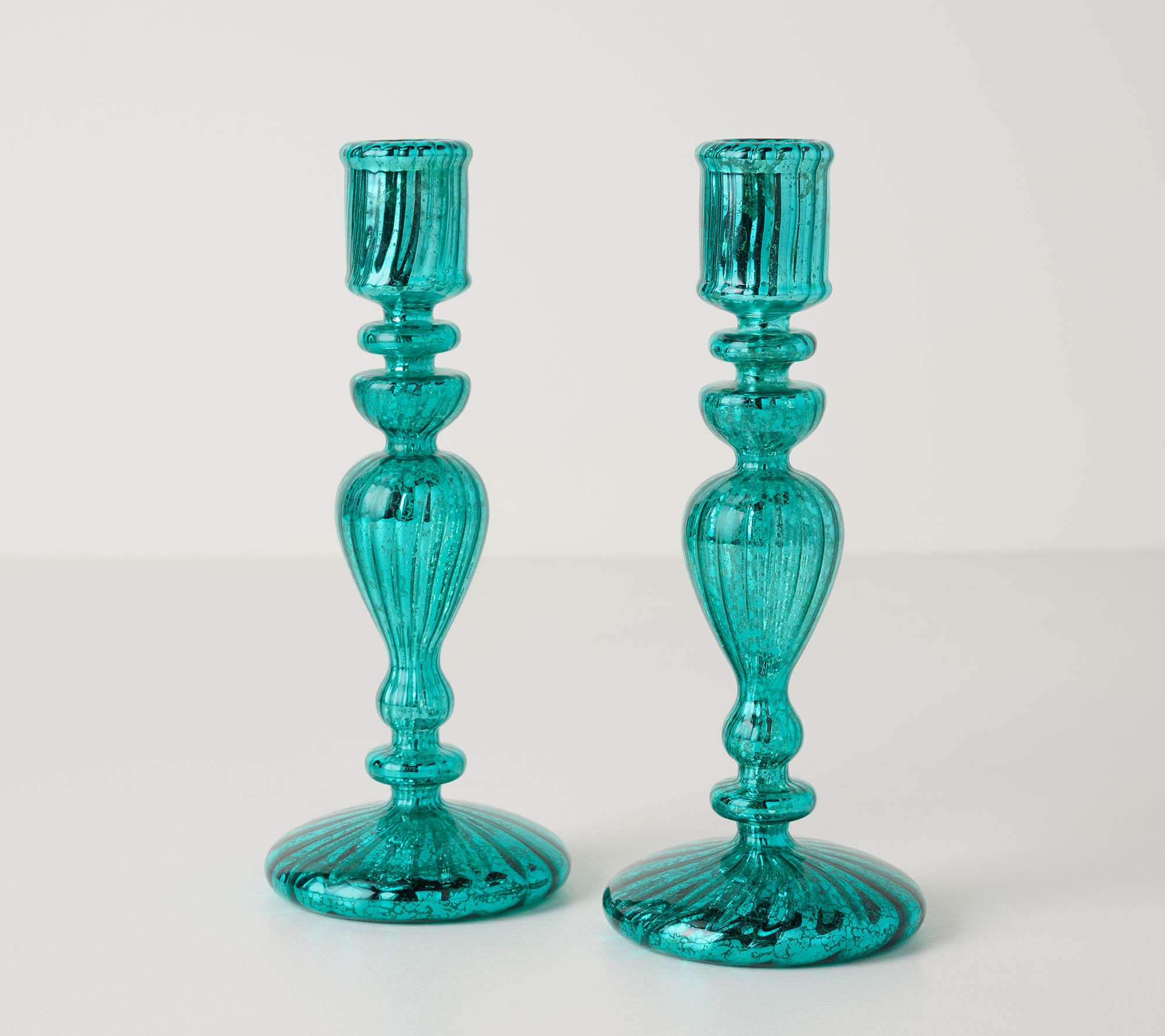 S/(2) 8.5" Mercury Glass Taper Candle Holders by Valerie