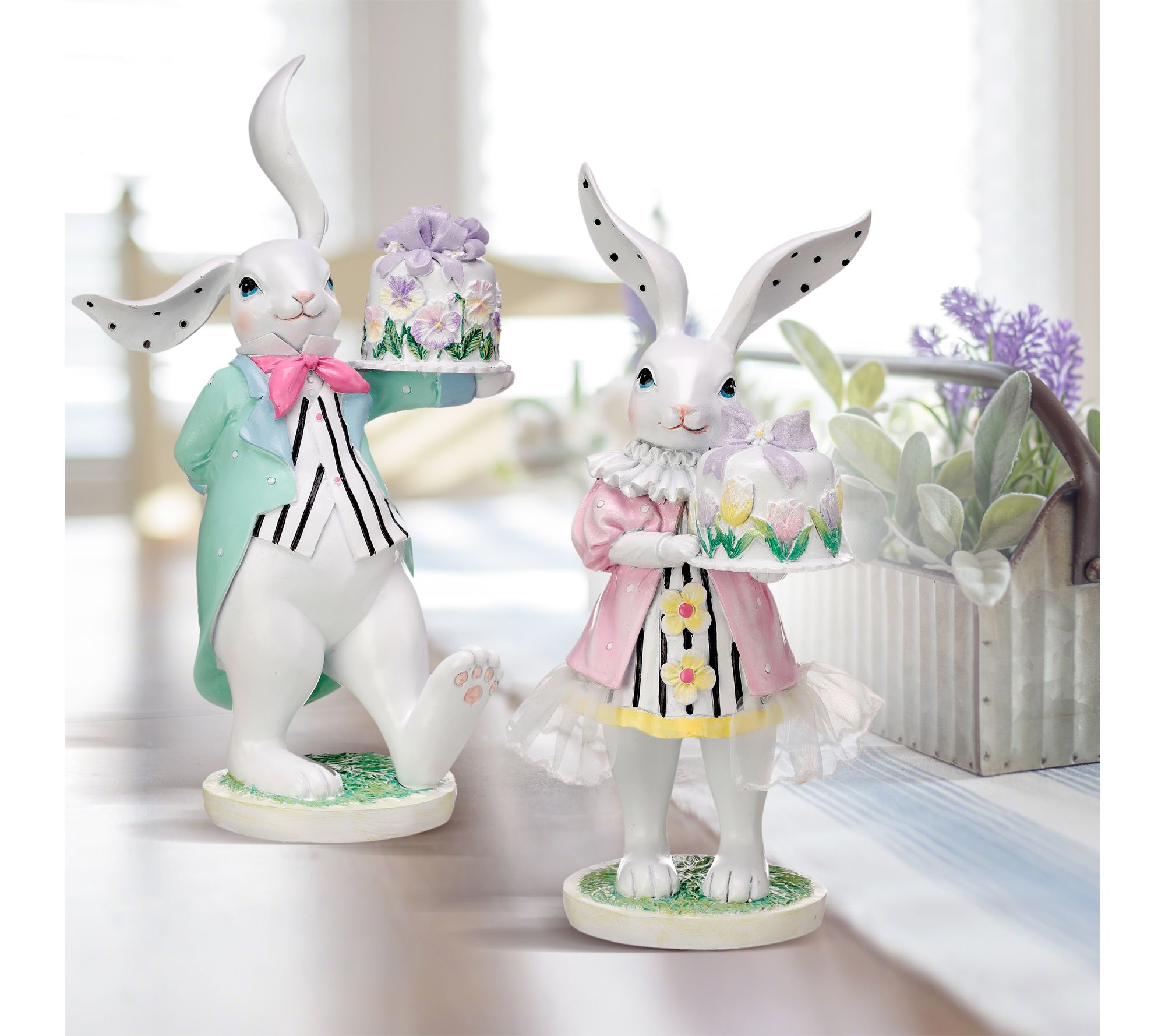 9" Resin Bunny With Mini Cake By Valerie