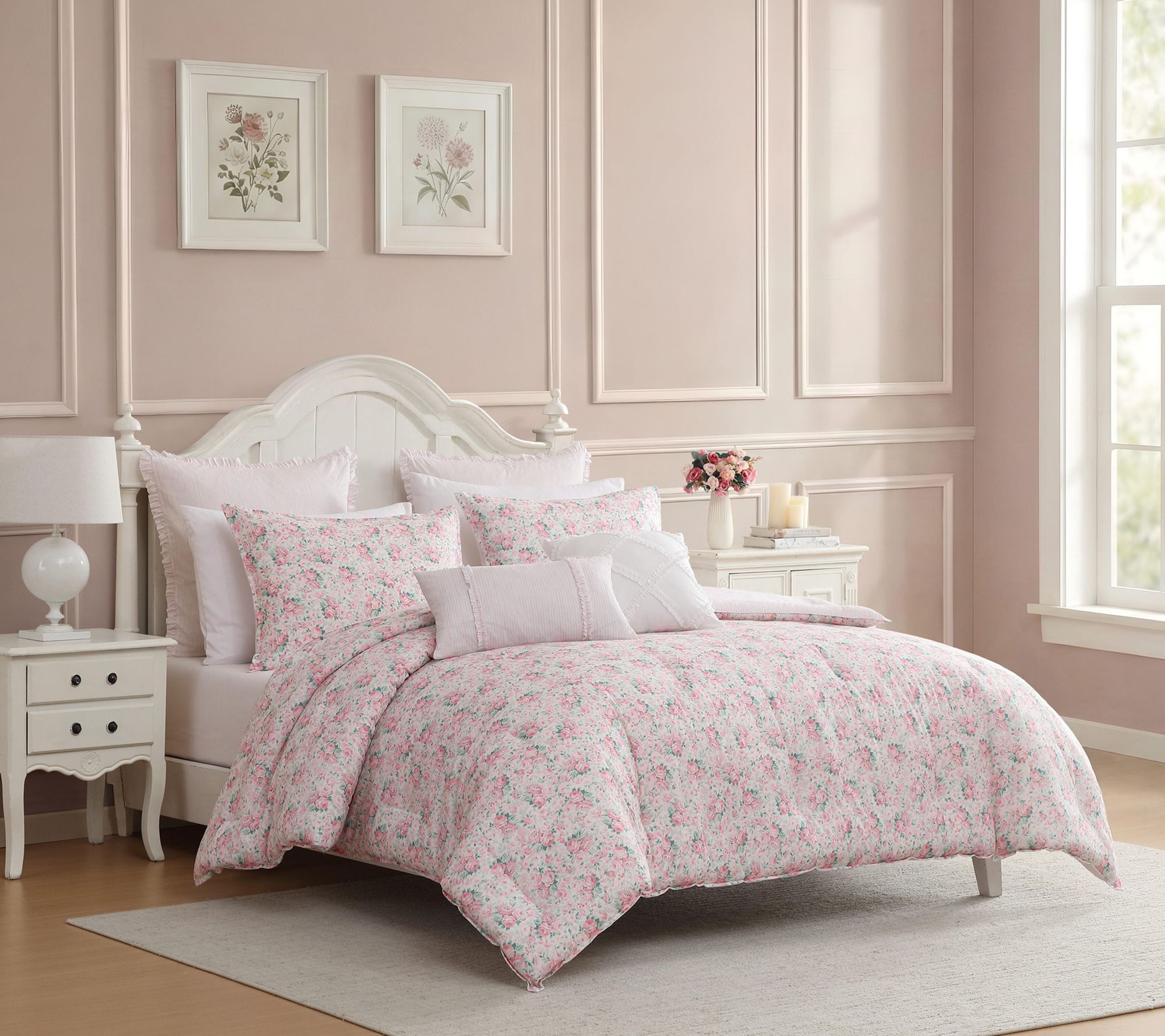 Laura Ashley Pamelposies Pink/Green 5Pc Twin Comforter Set