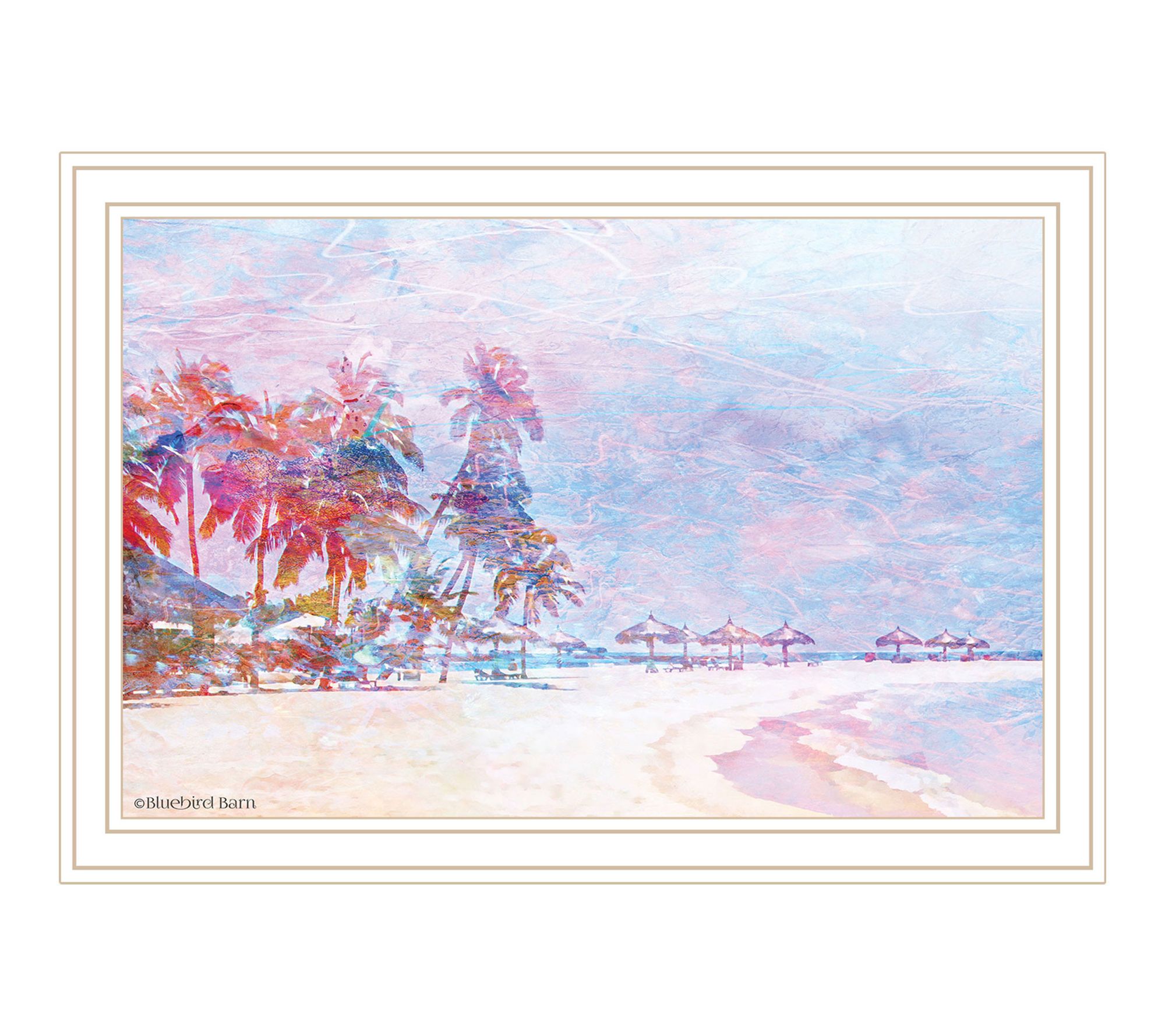 HomeRoots Rainbow Bright Sandy Beach Umbrellas Framed Art