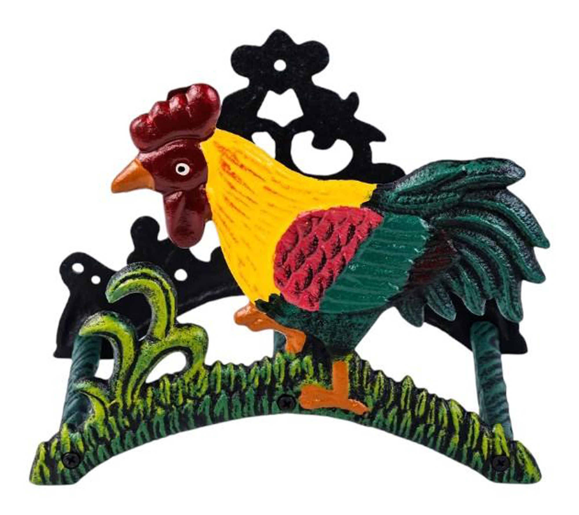 HomeRoots 8" Multicolor Cast Iron Rooster Hose Hanger