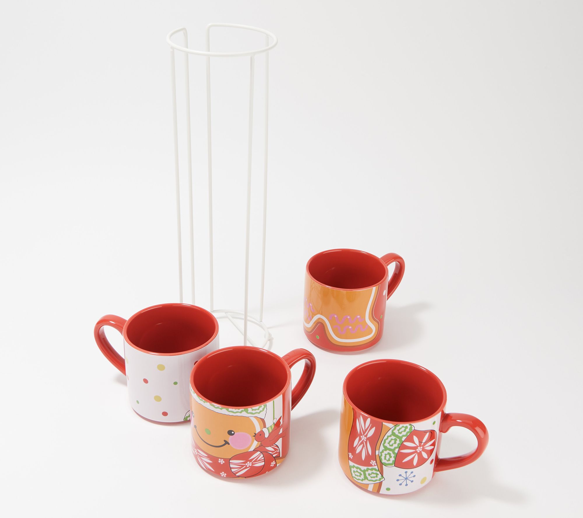Temp-tations Set of (4) 14oz Stackable Mugs wit h Wire Rack 