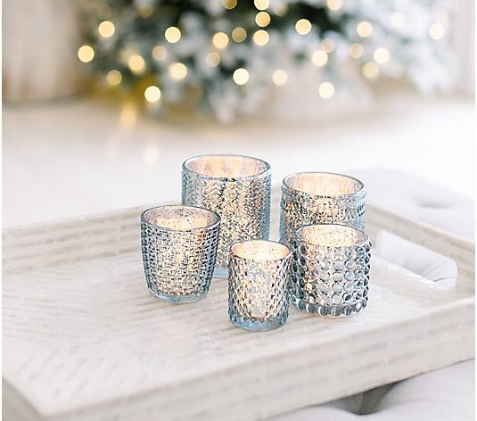 Set of 5 Mercury Glass Votives with Candles by Lauren McBride