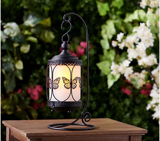 Indoor/Outdoor Flickering Flame Lantern w/ Butterflies by Valerie
