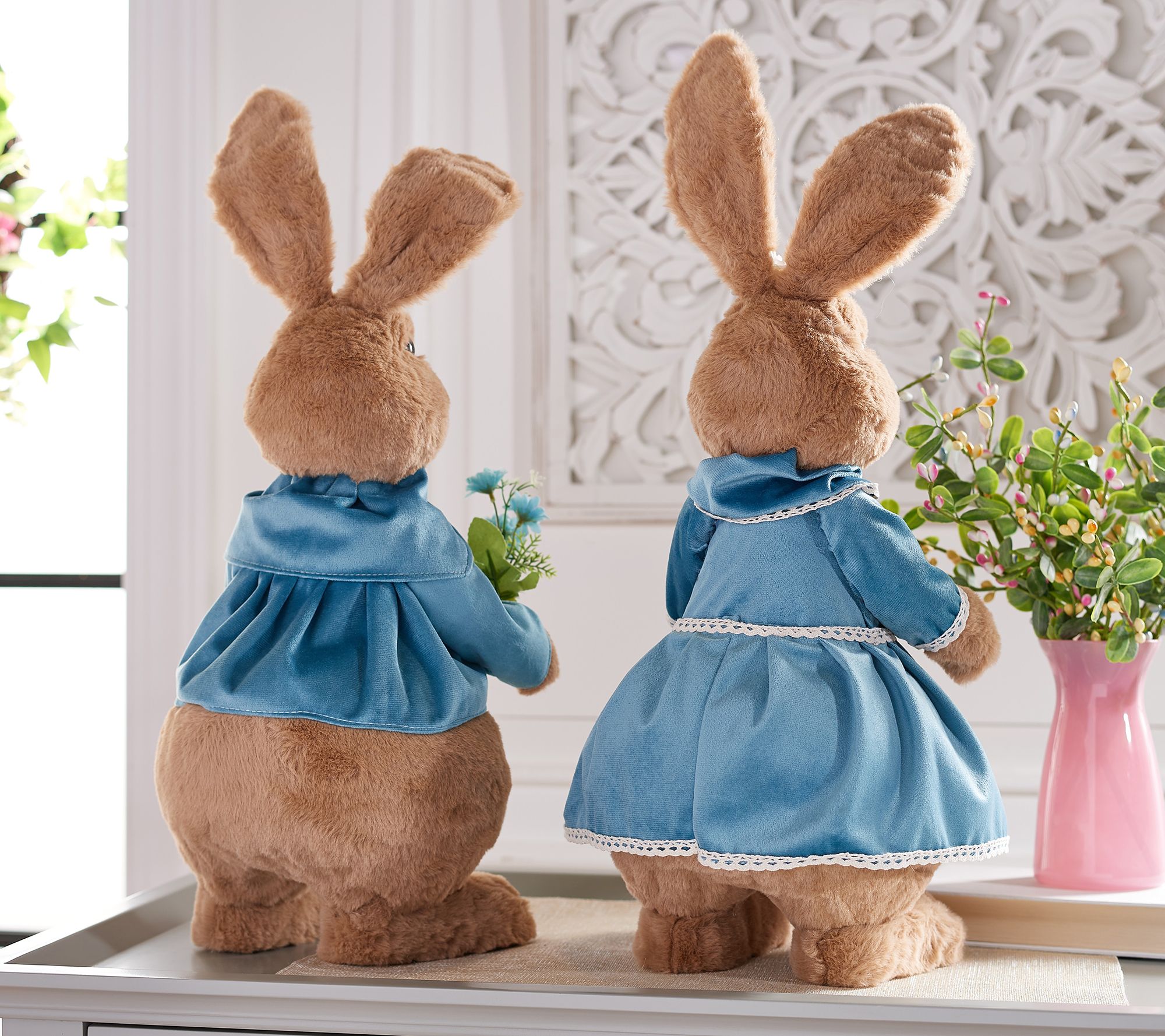 "As Is" 2Piece 22" Bunny Couple in Velvet Outfits by Valerie