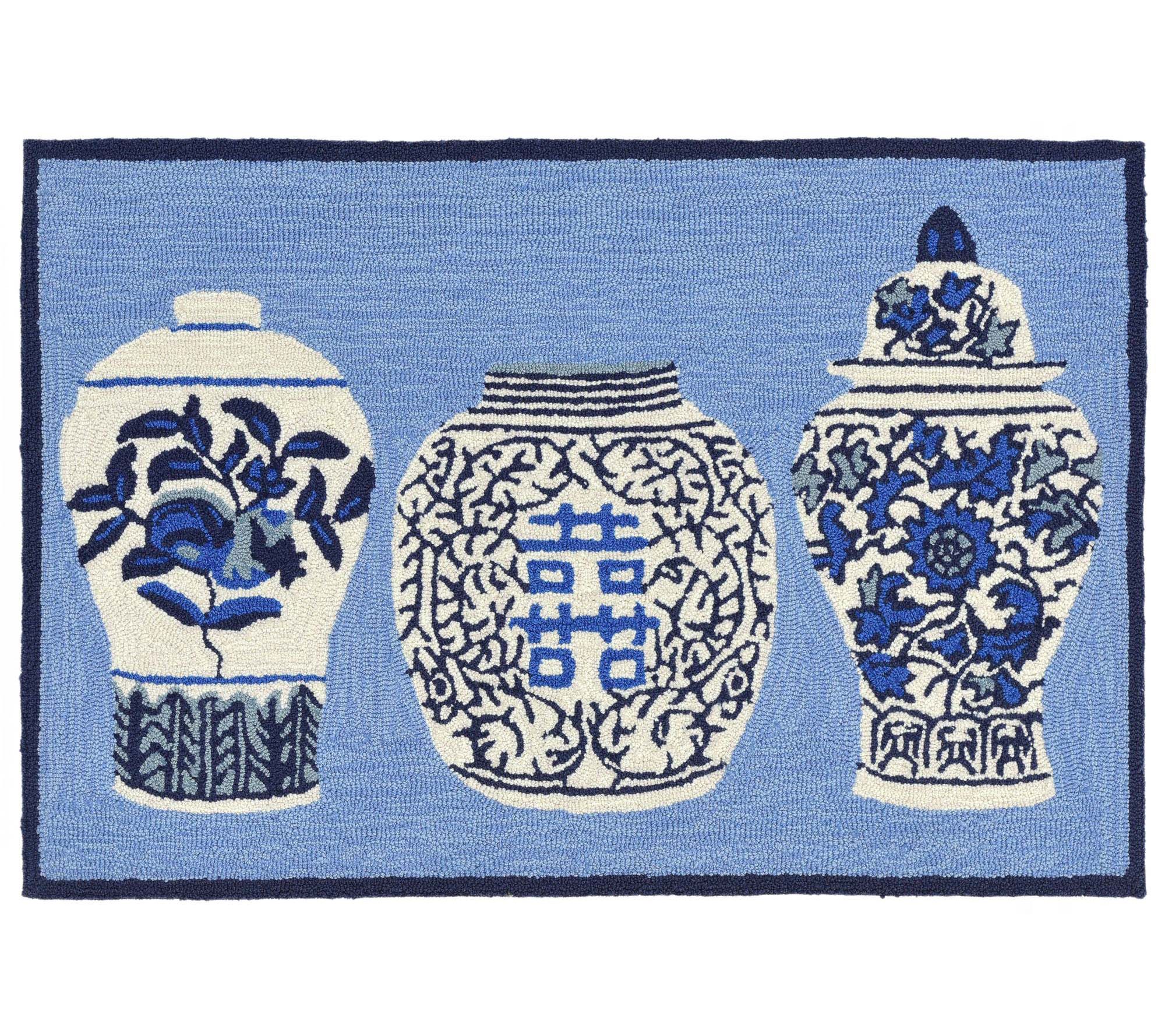 Liora Manne Frontporch Ginger Jars In-Out Rug Blue 20" x 30"