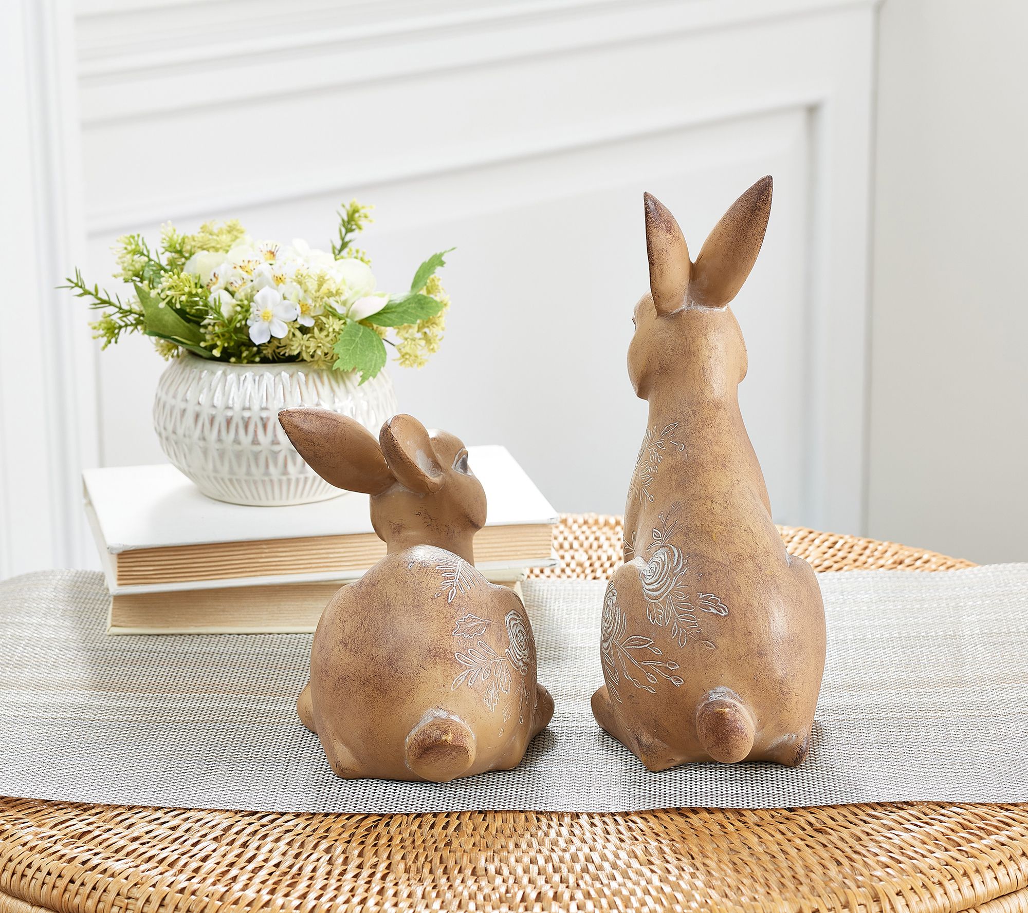 Set of 2 Rattan Wicker Bunny Figures with Ribbon by Valerie - QVC.com